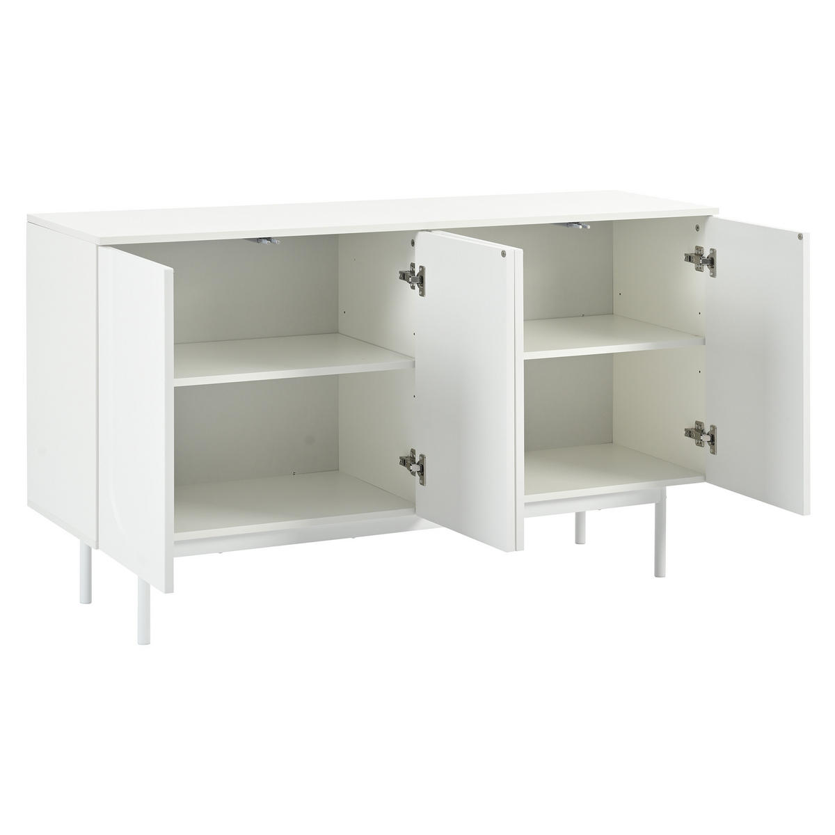 SIDEBOARD modern mit Metallbeinen MDF Stauraum verstellbare Einlegeböden Wohnschrank - Weiß, Holzwerkstoff/Metall (140/80/42cm) - EVRYAE