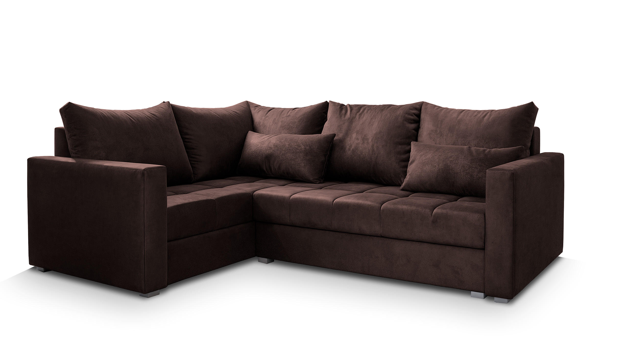 ECKSOFA LIRENO L-S Braun Plüsch-Stoff mit Schlaffunktion - Braun, Holz (220/153cm) - MASSENO