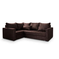 ECKSOFA LIRENO L-S Braun Plüsch-Stoff mit Schlaffunktion - Braun, Holz (220/153cm) - MASSENO