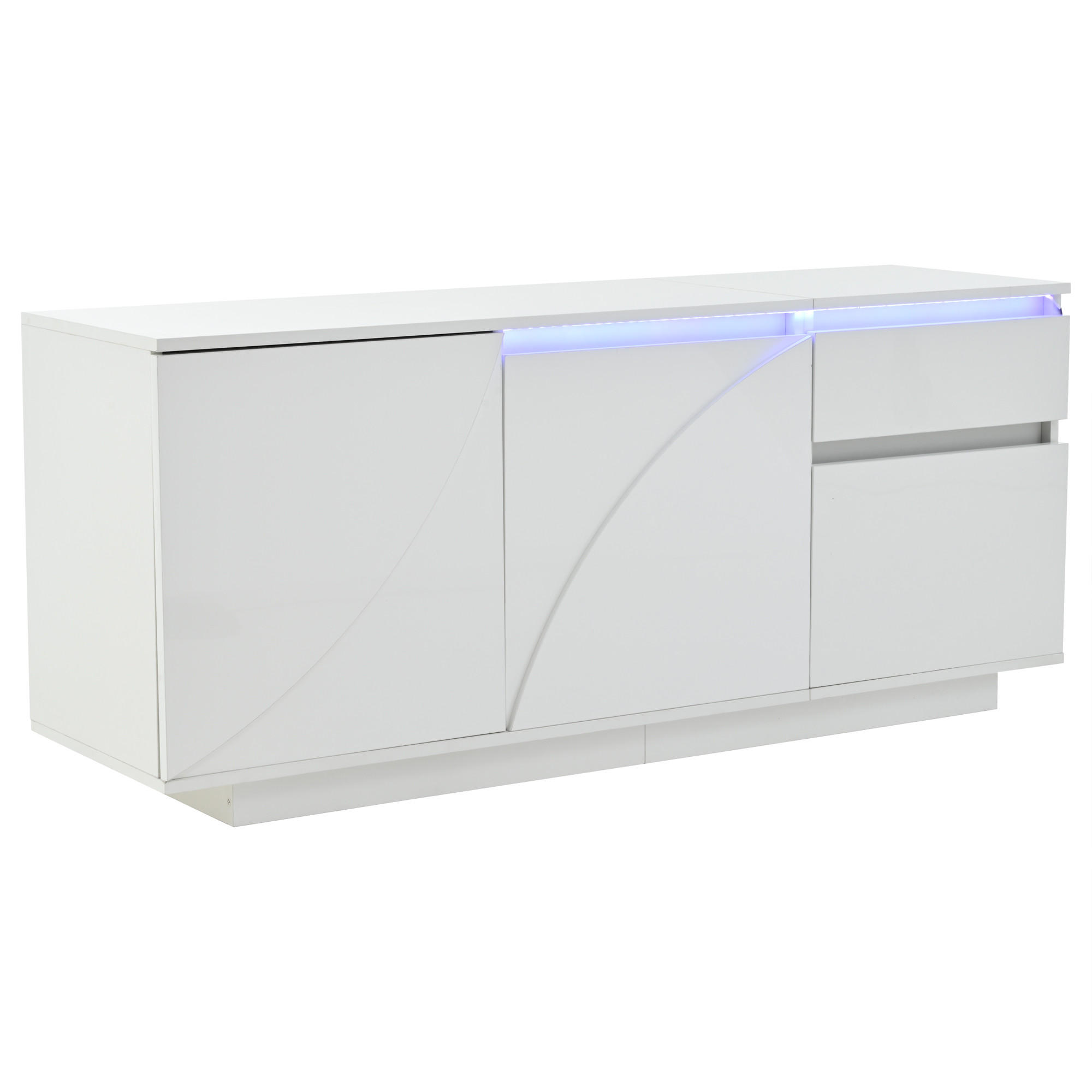 Urban Meuble SIDEBOARD bílý vysoký lesk s LED a 3 dvířky 1 zásuvkou 140×40×60 cm