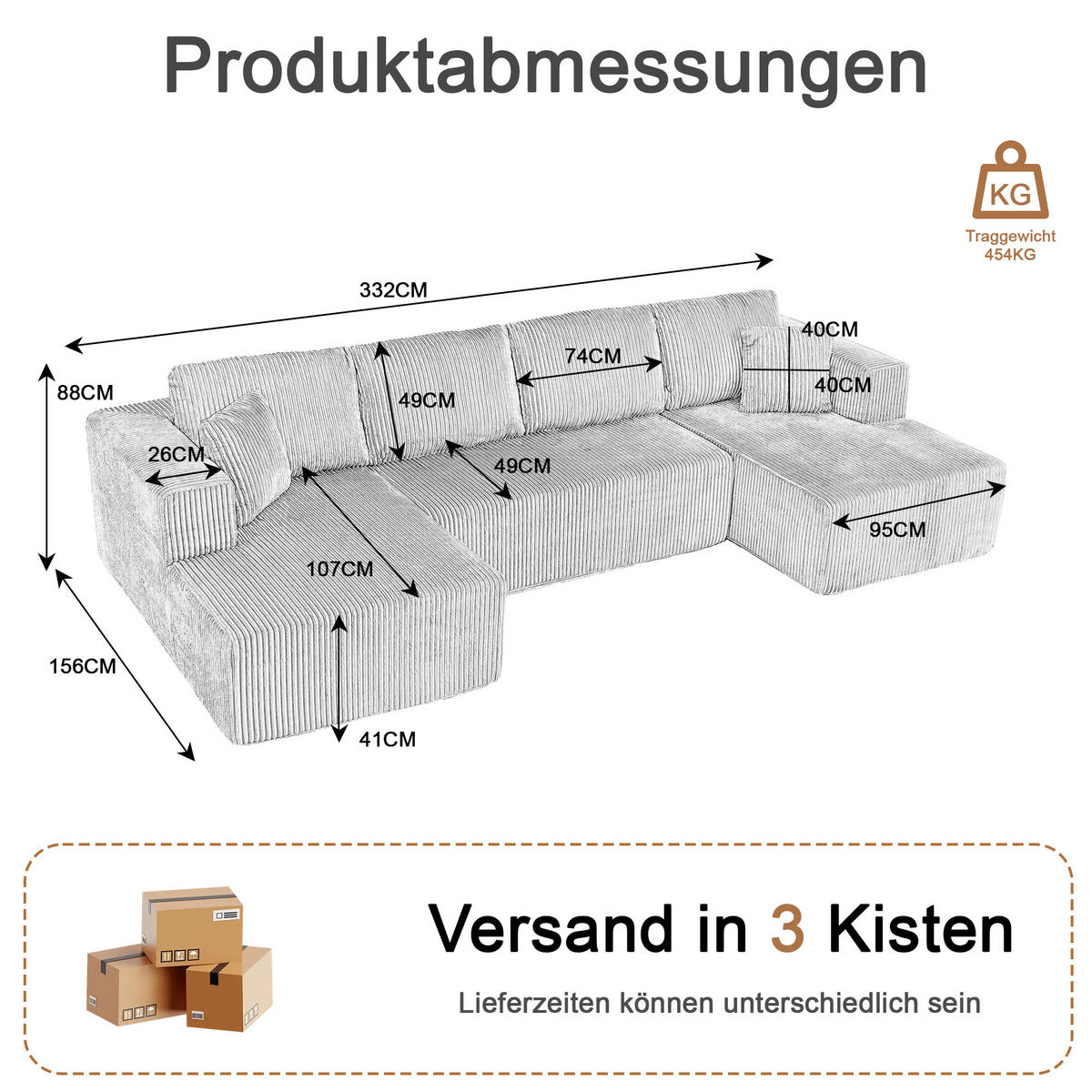 WOHNLANDSCHAFT Cord Weiß mit Schlaffunktion und Kissen - Weiß, Textil (332/88/156cm) - WISHDOR