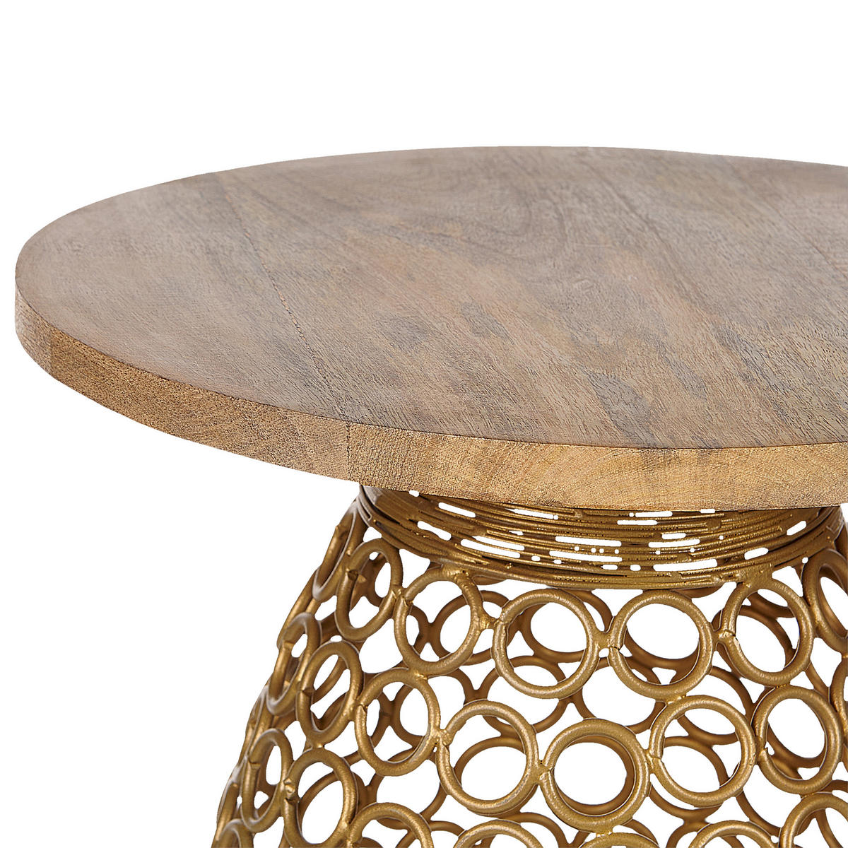 BEISTELLTISCH Mango Holz hellbraun/gold rund 30 cm Waihi - Hellbraun/Goldfarben, Holz (30/30/52cm) - Beliani