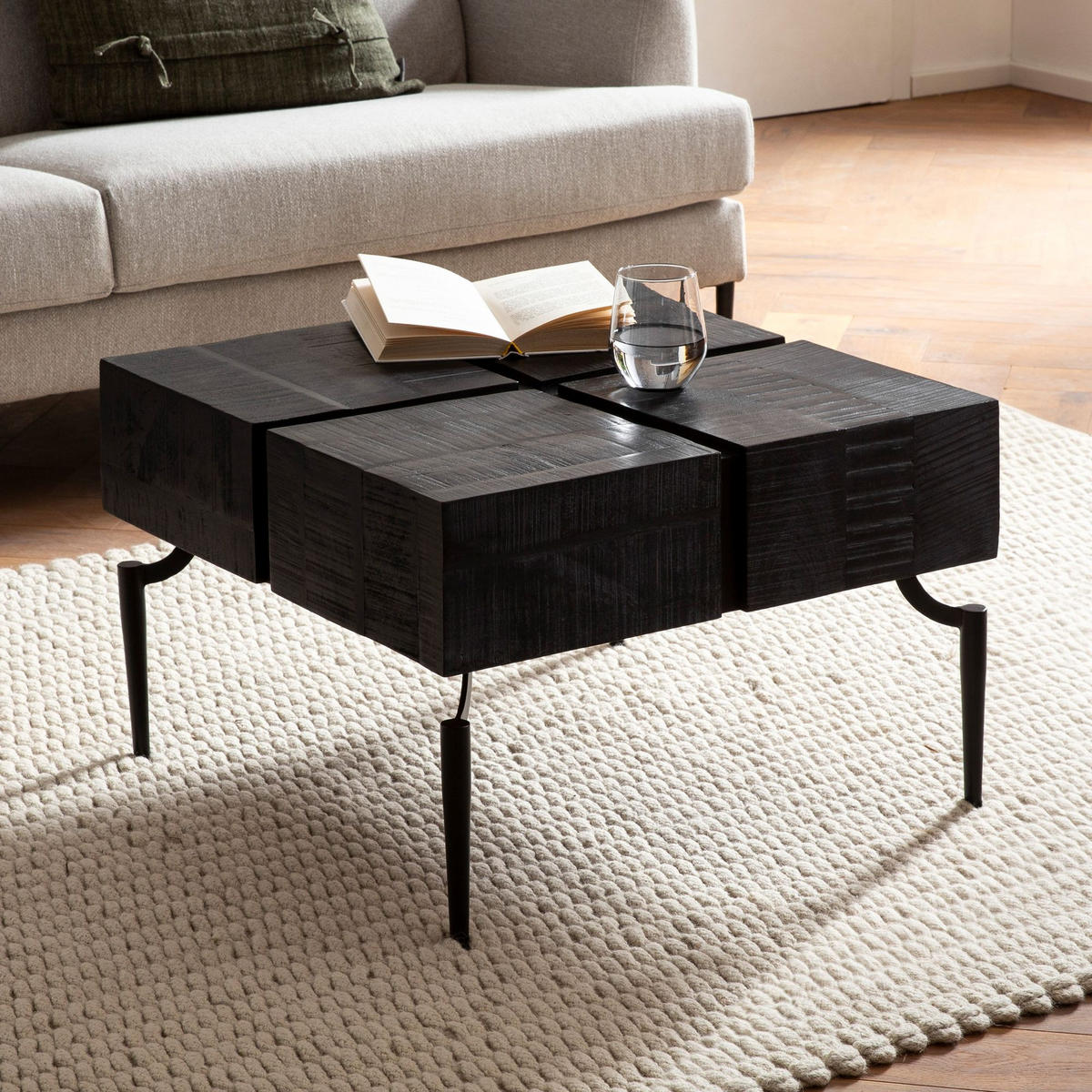 COUCHTISCH Massivholz Quadratisch Metallgestell Würfel-Form Modern, Schwarz 60x60x40 cm - Schwarz, Holz/Metall (60/60/40cm) - KADIMA DESIGN