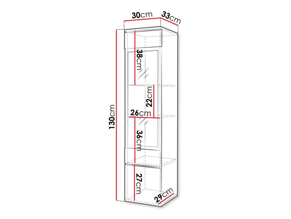HÄNGEVITRINE Vera 002 mit LED Beleuchtung - Alufarben/Graphitfarben, Holzwerkstoff/Kunststoff (30/130/33cm) - MIRJAN24