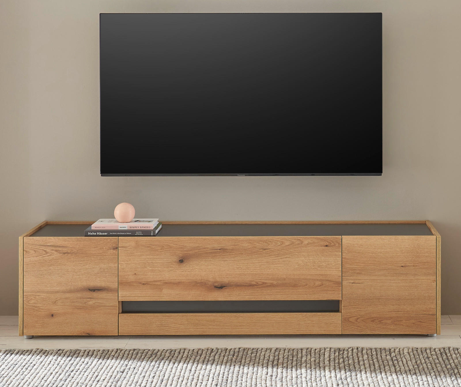TV-LOWBOARD Eiche Evoke, grau 170 cm, Fernsehtisch mit viel Stauraum - Eichefarben/Schwarz, Holz/Holzwerkstoff (170/40/45cm) - Furn.Design