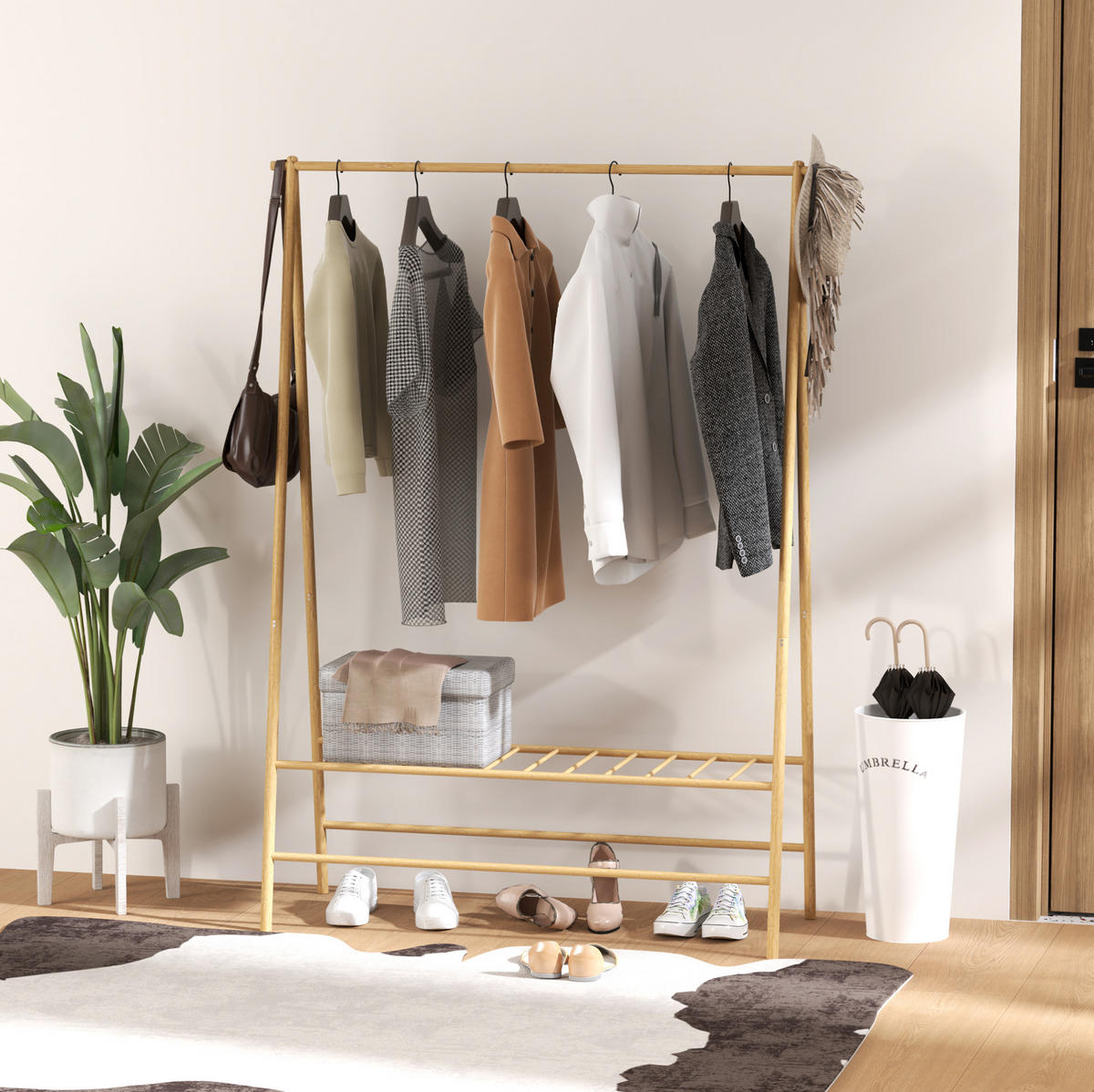 GARDEROBENSTÄNDER mit Schuhregal 116 x 43,5 x 160 cm Bambus Natural Wood - Braun, Holzwerkstoff (43.5/160/116cm) - Beauniv