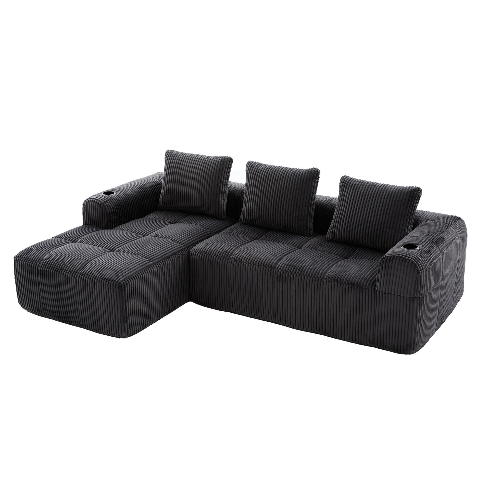 KOMPAKTSOFA Cord mit Modulsystem und Becherhalter 253/158/61 cm Dunkelgrau - Dunkelgrau, Textil (158/253cm) - Redom