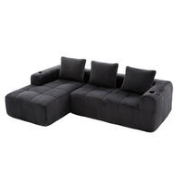KOMPAKTSOFA Cord mit Modulsystem und Becherhalter 253/158/61 cm Dunkelgrau - Dunkelgrau, Textil (158/253cm) - Redom