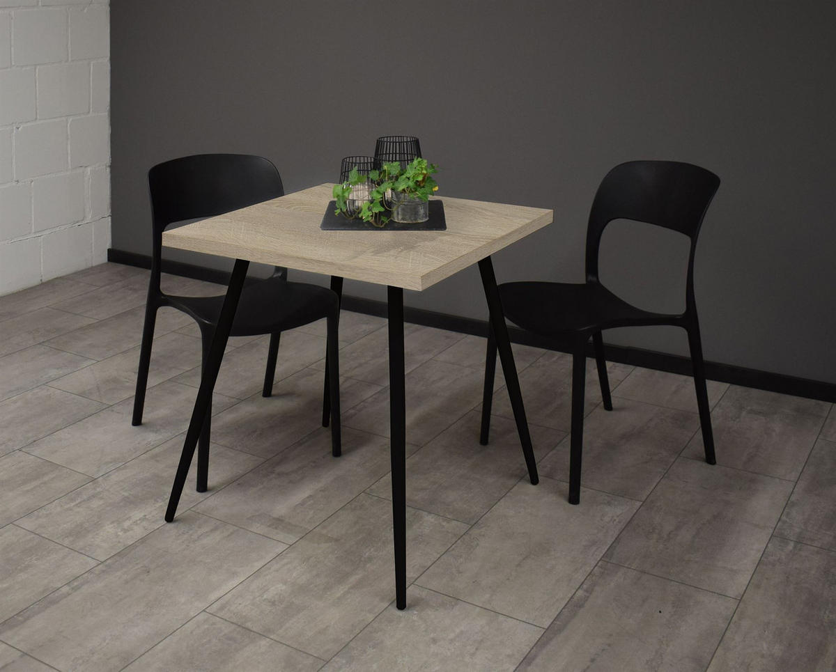 BISTROTISCH Ekaterina 70x70x75 schwarz matt/eiche sägerau - Graubraun, Metall (70/70/75cm) - 58aufmkessel