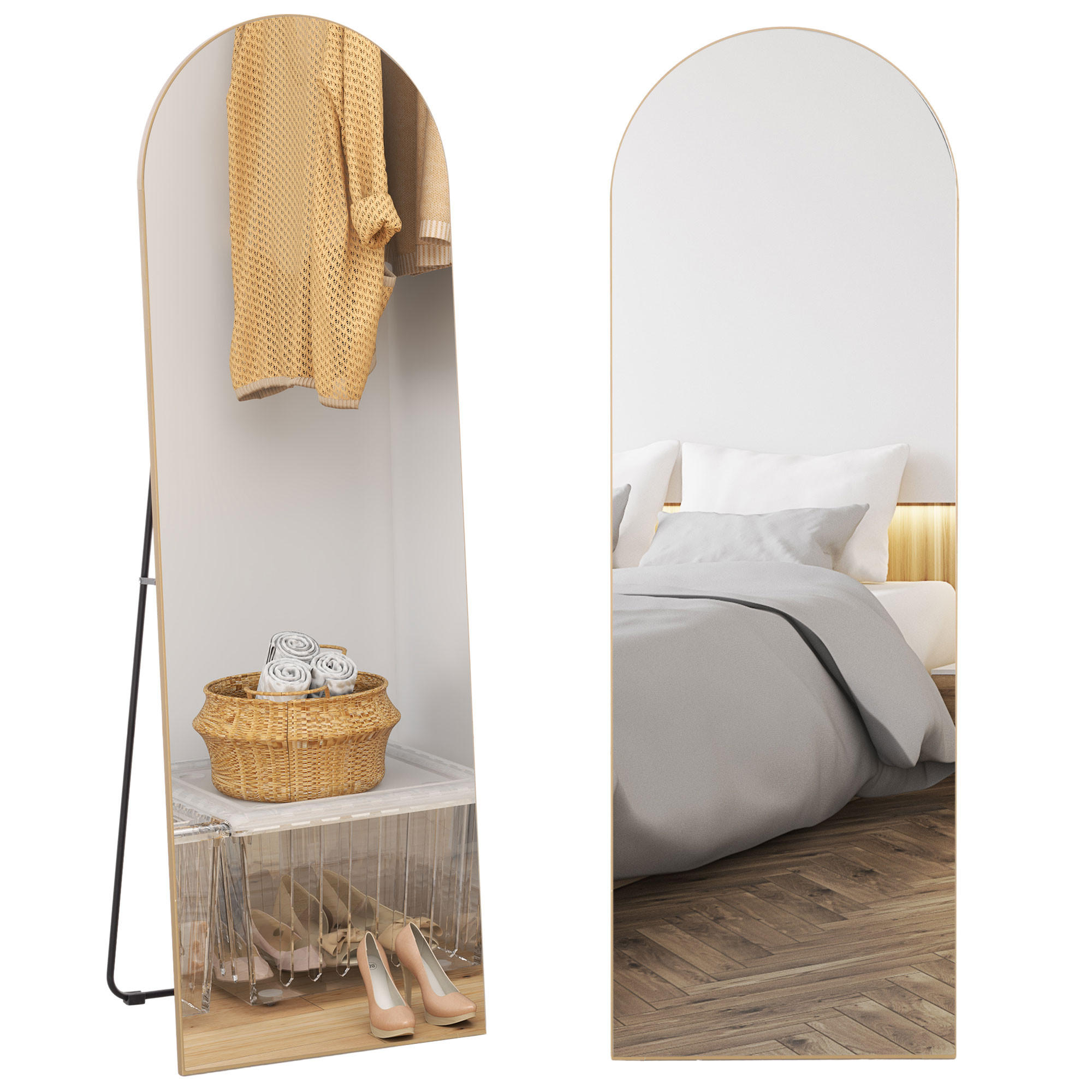 STANDSPIEGEL DE-17920 Bogenform mit Standfuß & Wandmontage Gold - Goldfarben, Glas (50/150/3.6cm) - ComfortXL