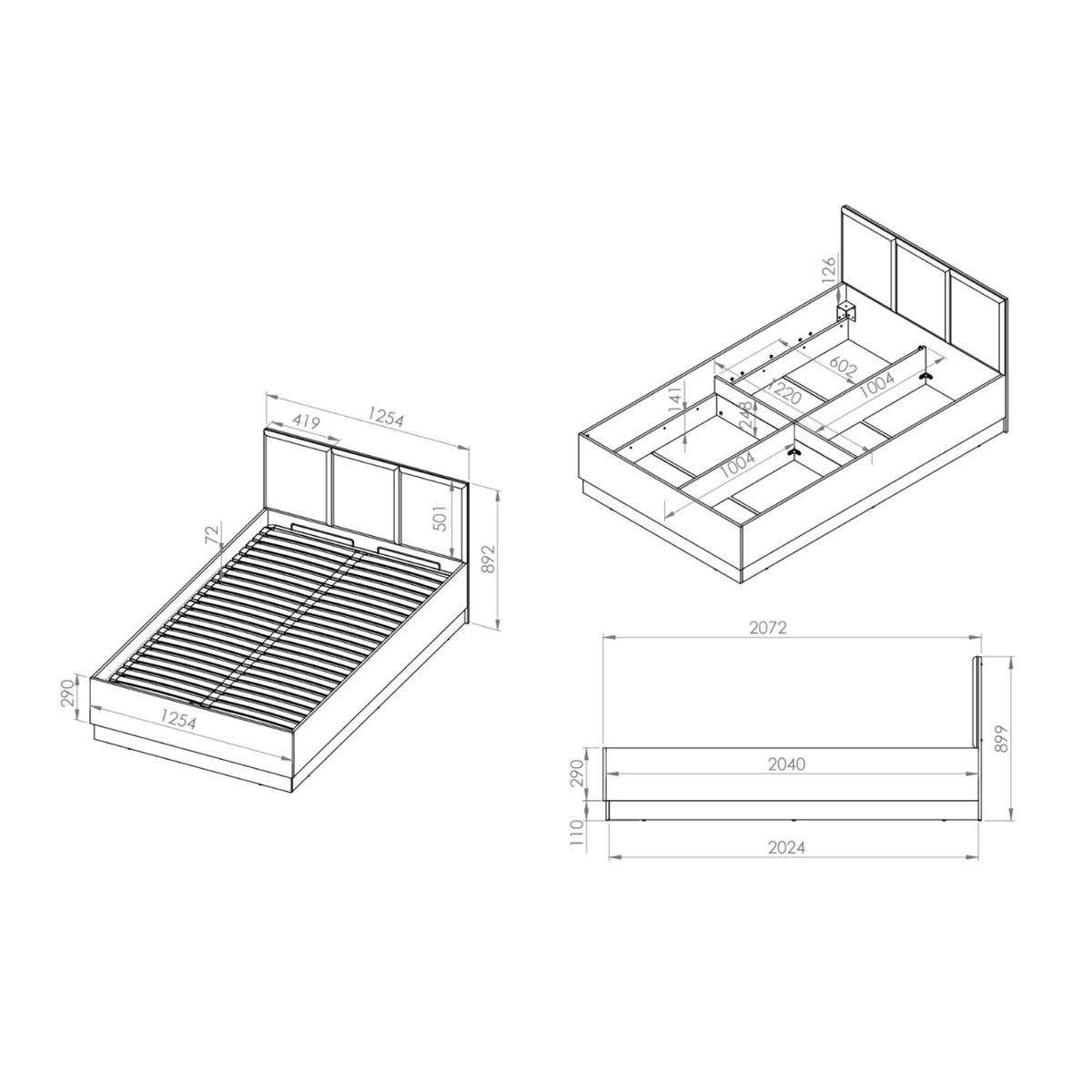 BETTGESTELL TORINO Weiß 126x208x90 cm - Weiß, Holzwerkstoff - FURNLUX