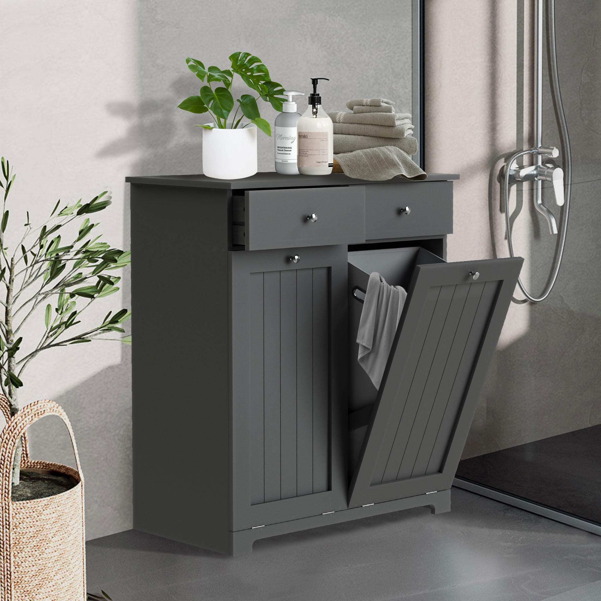 WÄSCHESCHRANK - Grau, Holzwerkstoff (37/90/75cm) - ML-DESIGN