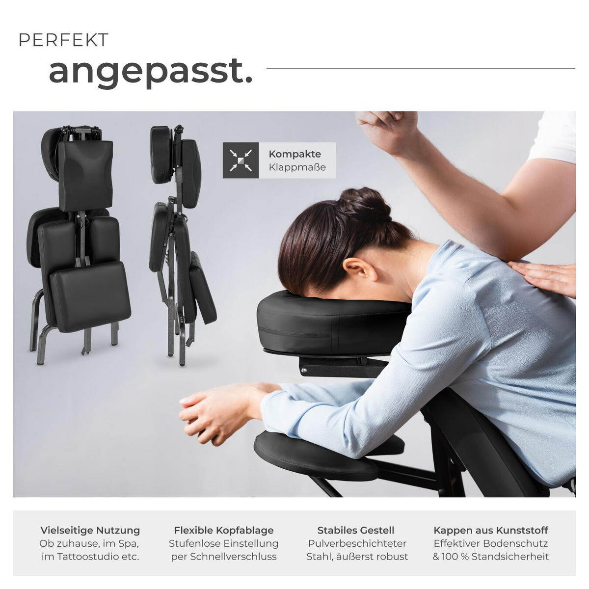 MASSAGESTUHL ,80 x 50 x 105 cm,schwarz - Schwarz, Metall (50/105/80cm) - tectake