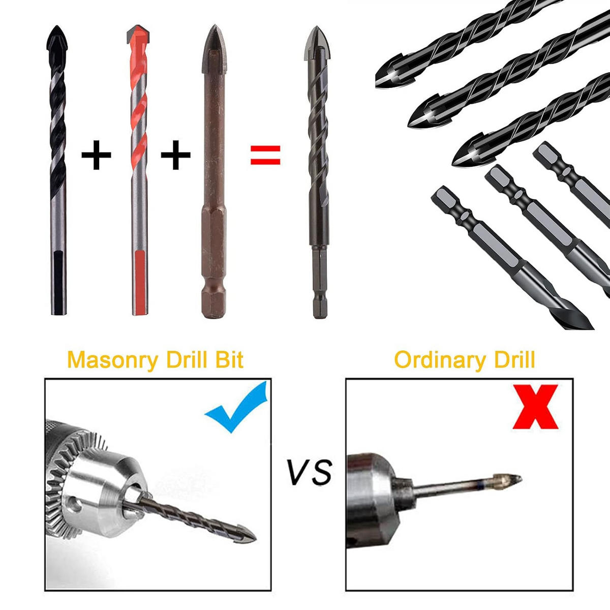 BOHRER - 10 Stück, geeignet für Fliesen, Glas, Keramik, Beton, Ziegelwände und Glas (5 bis 12 mm). - Schwarz, Metall (12/1.2/1cm) - DCA