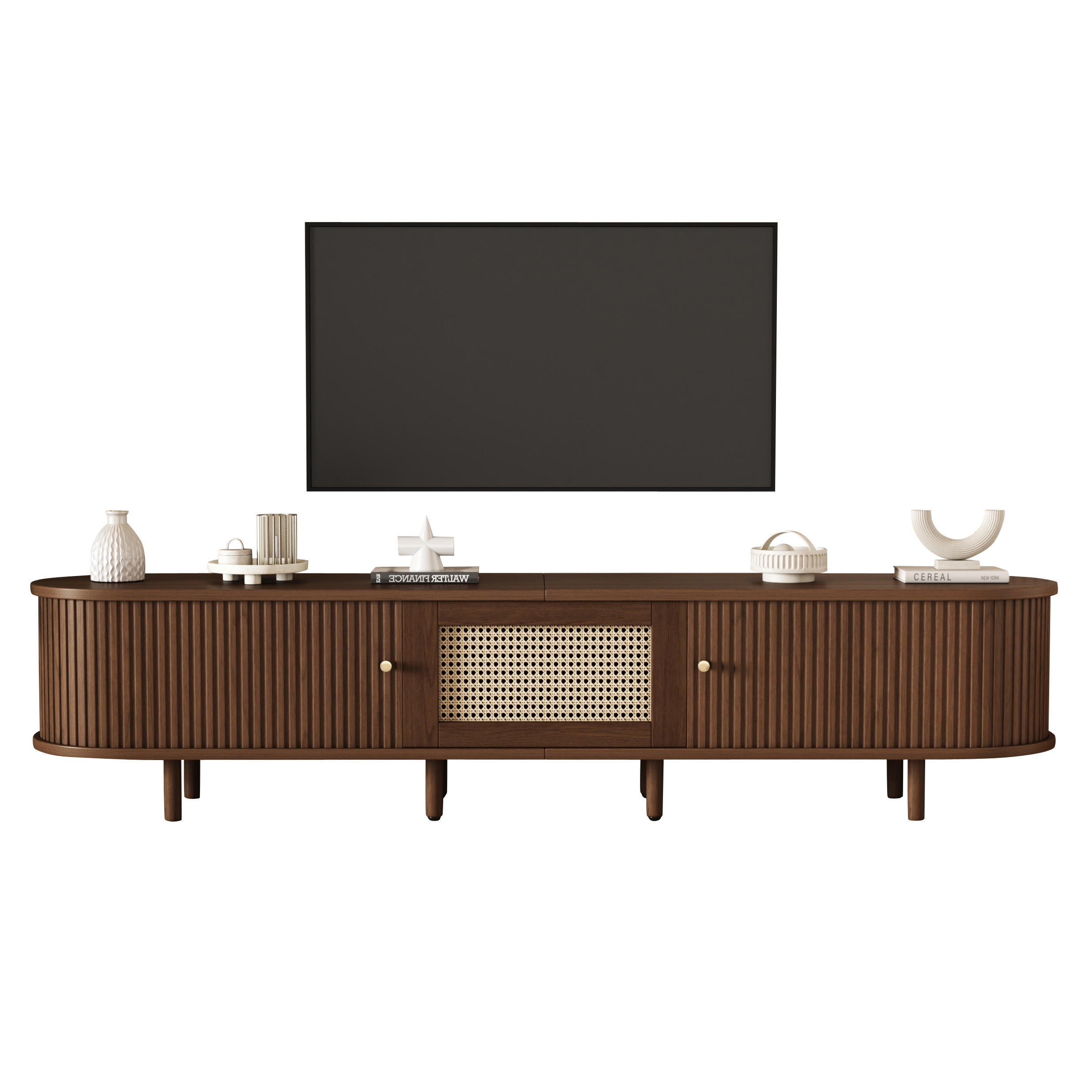 LOWBOARD im Retro-Modern Design mit Rattan-Dekor Dunkel Walnuss 180/40/40 cm XL - Eichefarben, Holz/Holzwerkstoff (180/40/40cm) - EVRYAE