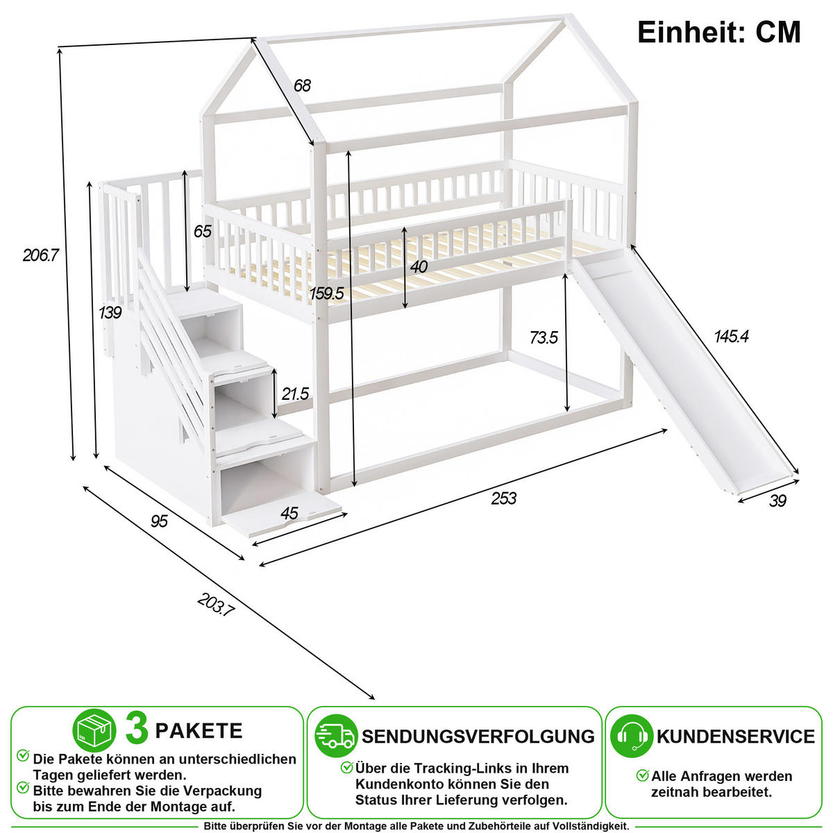 HOCHBETT 90/200 cm in Weiß mit Rutsche und Stauraumleiter - Weiß, Holzwerkstoff/Metall (90/200cm) - CHICFURN