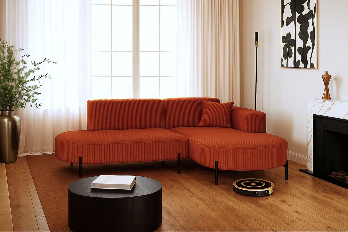 ECKSOFA L-Form Designer Modena Rein Stoff Cord Kupfer Rechts - Rostfarben, Holz (239/165cm) - Kaiser Möbel