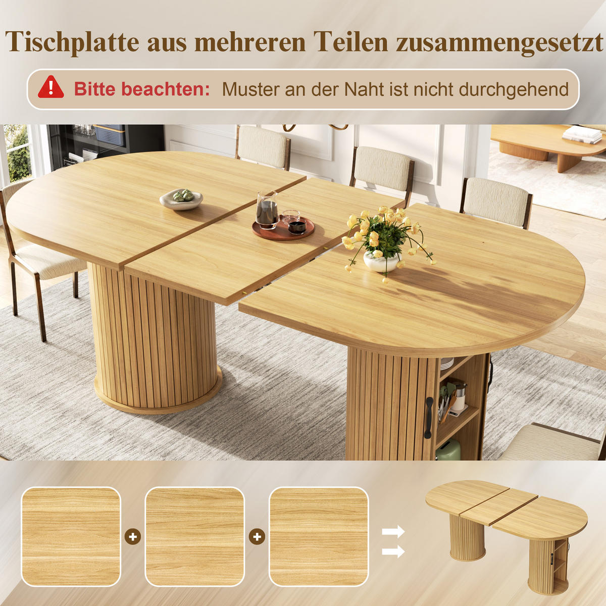 ESSTISCH Naturfarben 150–190×80×75 cm mit Auszugmechanismus, verdecktem Staufach und Metallrahmen aus Holzwerkstoff - Naturfarben, Holzwerkstoff (80/150/75cm) - Luhomfu