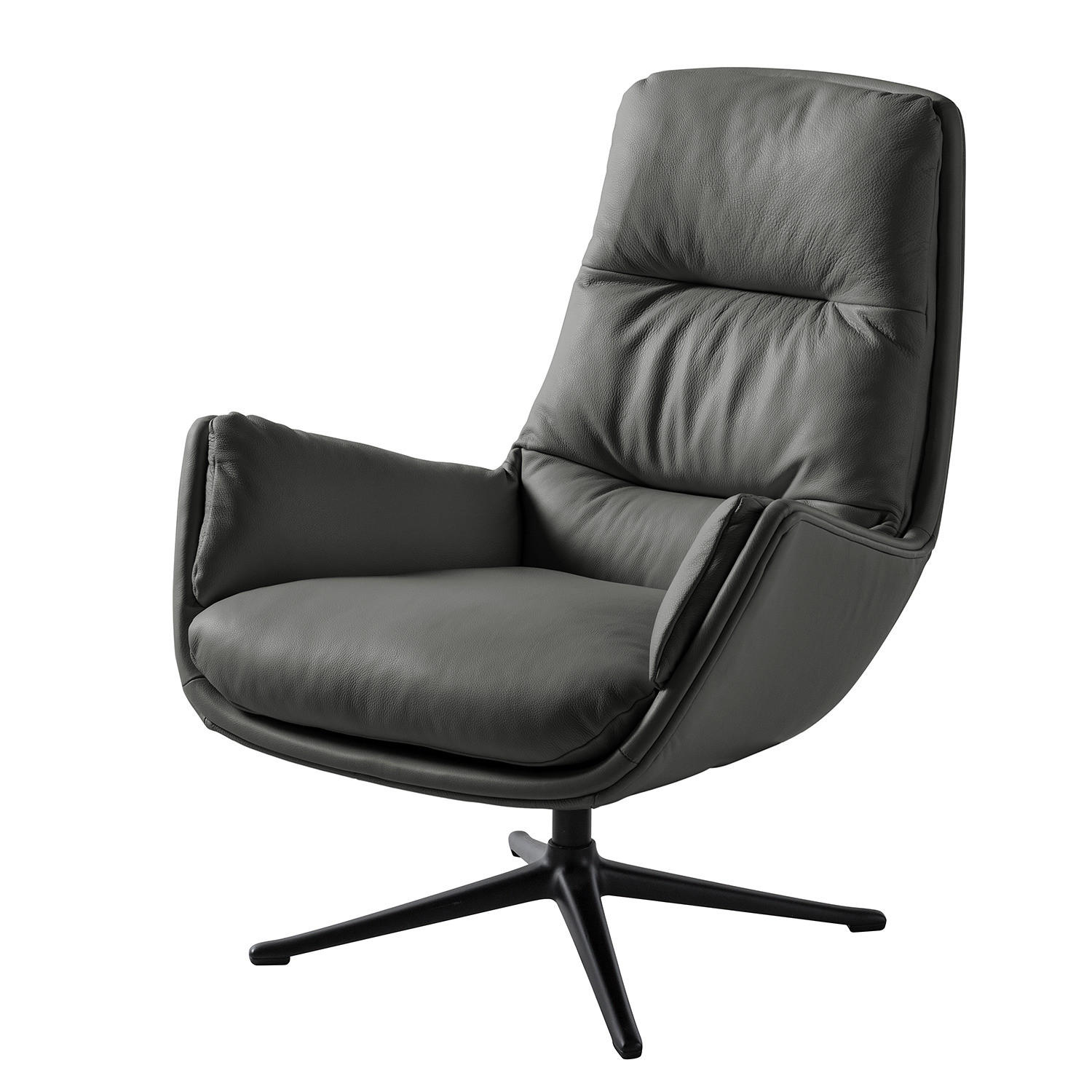 SESSEL mit Kreuzfuß - Schwarz/Grau, Leder/Metall (83/95/97cm) - home24