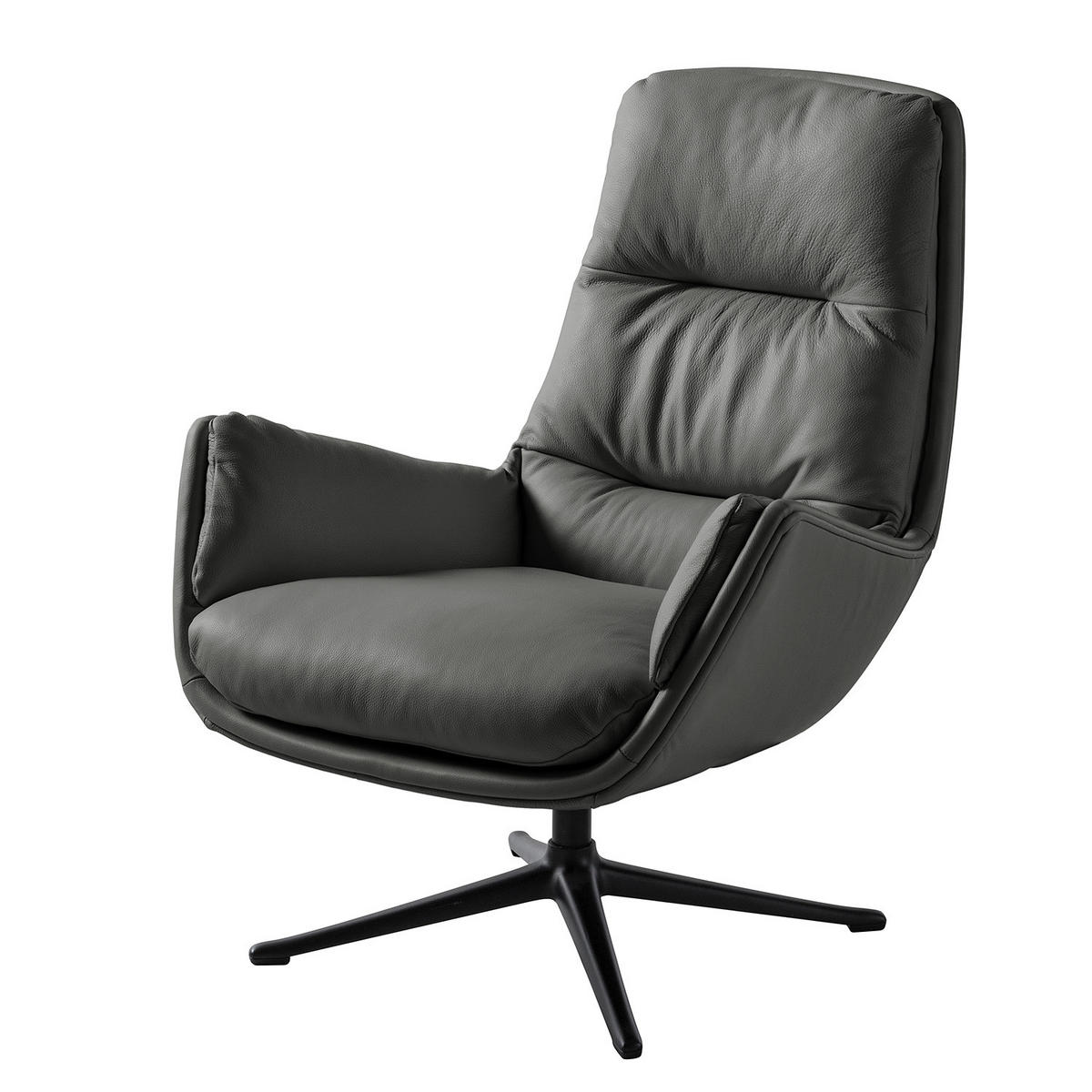 SESSEL mit Kreuzfuß - Schwarz/Grau, Leder/Metall (83/95/97cm) - home24