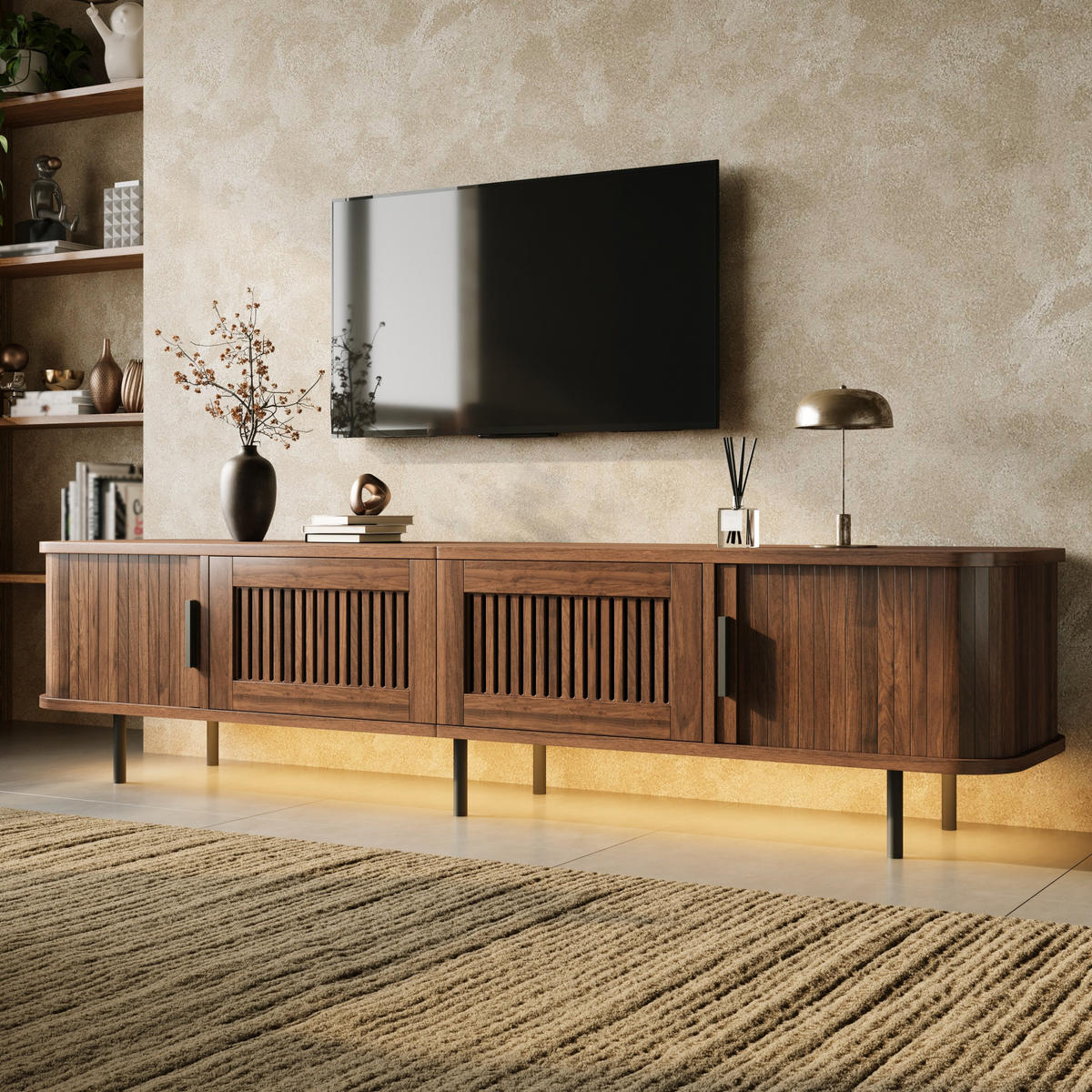 LOWBOARD DE-40187 mit LED-Beleuchtung Nussbaum - Walnussfarben, Holzwerkstoff (180/44.5/40cm) - ComfortXL
