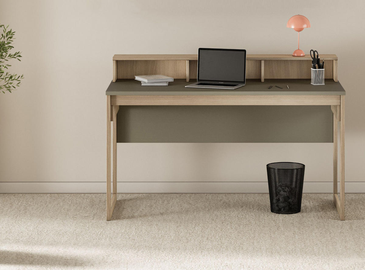 WOHNKOMBINATION Salbei grün, Eiche mit Highboard und Schreibtisch skandinavisch, Soft-Close - Salbeigrün/Eichefarben, Glas/Holzwerkstoff (246/125/60cm) - Furn.Design