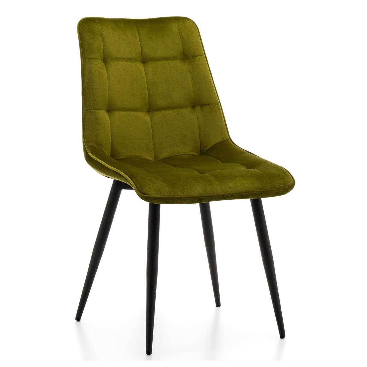 STUHL CHIC gespolsterter mit Steppung - olive - Samt Velours - Schwarz/Olivgrün, Metall (50/88/47cm) - NEW HOME