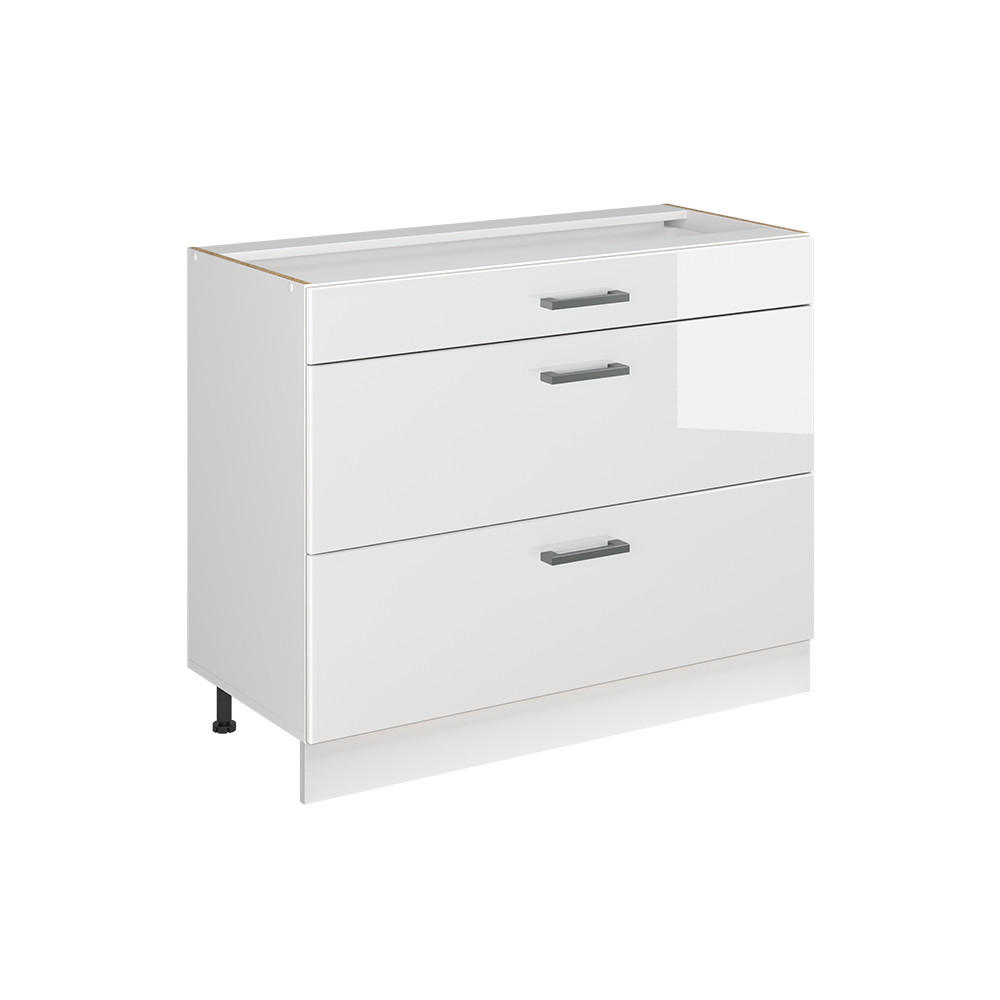 KÜCHENUNTERSCHRANK R-Line, Weiß Hochglanz/Weiß, 100 cm ohne Arbeitsplatte - Weiß Hochglanz/Weiß, Holzwerkstoff (100/81.6/46cm) - Vicco