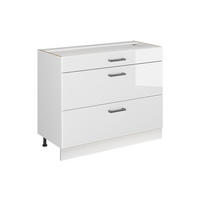 KÜCHENUNTERSCHRANK R-Line, Weiß Hochglanz/Weiß, 100 cm ohne Arbeitsplatte - Weiß Hochglanz/Weiß, Holzwerkstoff (100/81.6/46cm) - Vicco