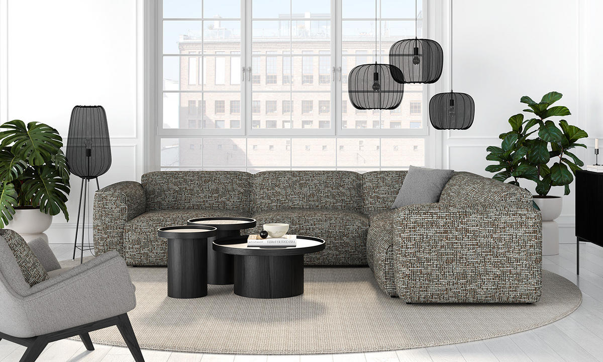 ECKSOFA mit Rundecke - Schwarz/Grau, Kunststoff/Textil (325/260cm) - home24