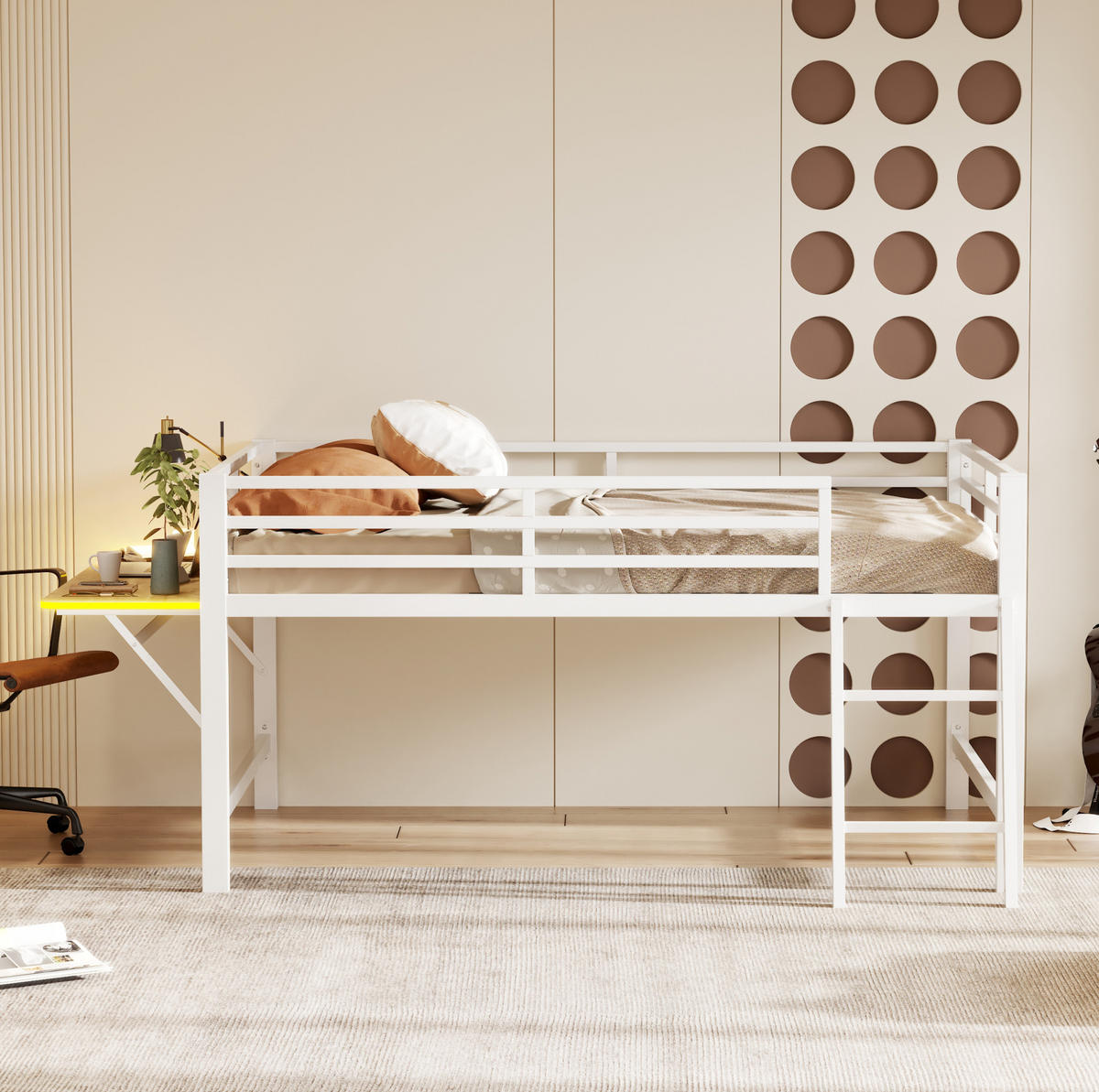 HOCHBETT 140/200 cm aus Metall mit Schreibtisch und LED-Beleuchtung in Weiß - Weiß, Metall (140/200cm) - Flora Grace