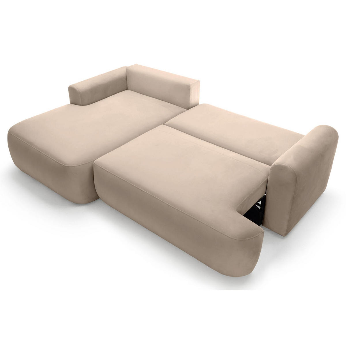 ECKSOFA Ovo Beige mit wasserabweisendem Samtbezug - Beige/Schwarz, Kunststoff/Textil (260/165cm) - Selsey