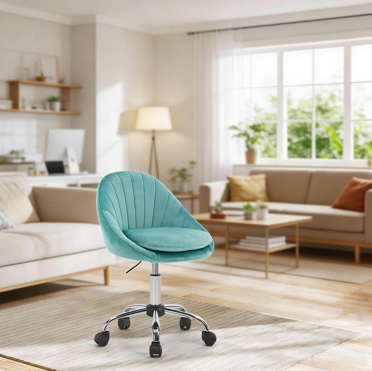 BÜROSTUHL höhenverstellbar drehbar Samt Turquoise - Türkis, Metall (52/82/47.5cm) - Meubliv