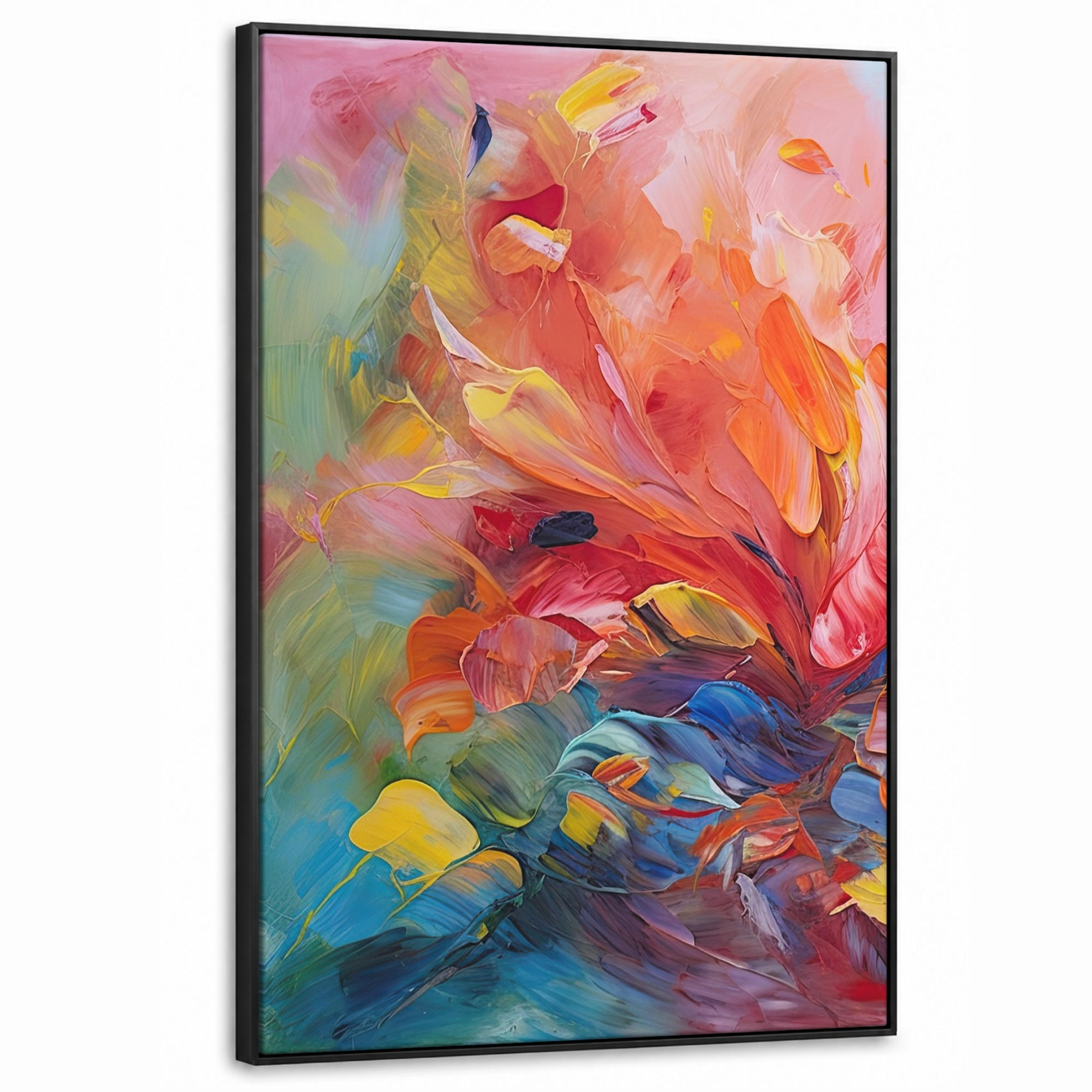 LEINWAND Bilder mit Rahmen - Ölgemälde - Kunst - Abstrakt - Farbenfroh - 90x140 - Altrosa, Textil (90/140cm) - MuchoWow
