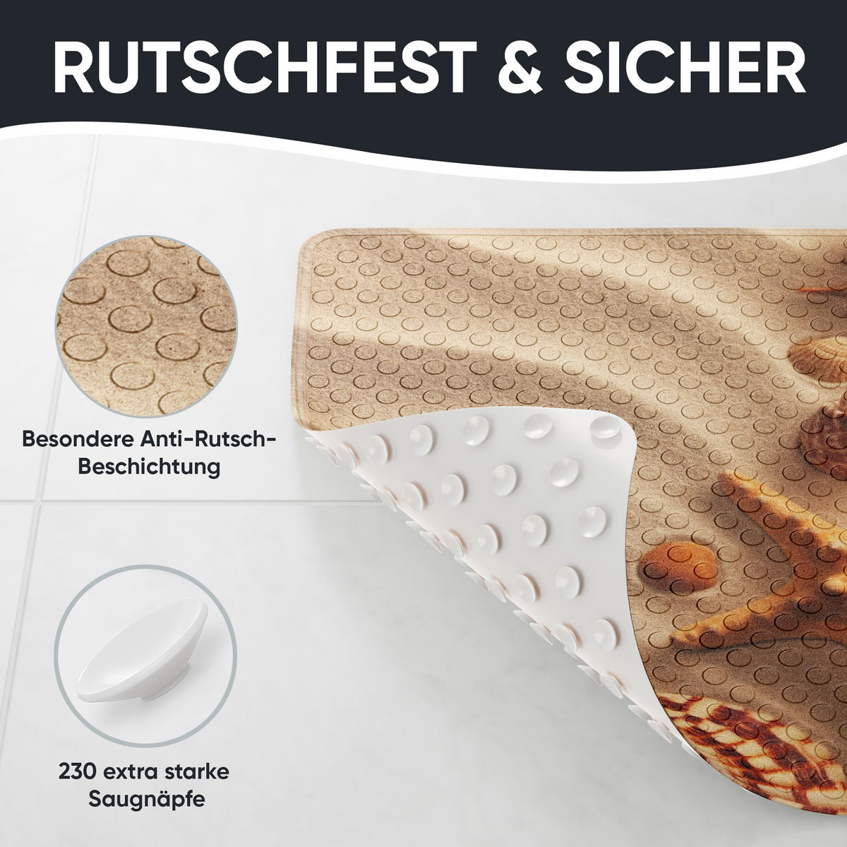 BADEMATTE Sanibel - Beige, Kunststoff (53/53cm) - Sanilo