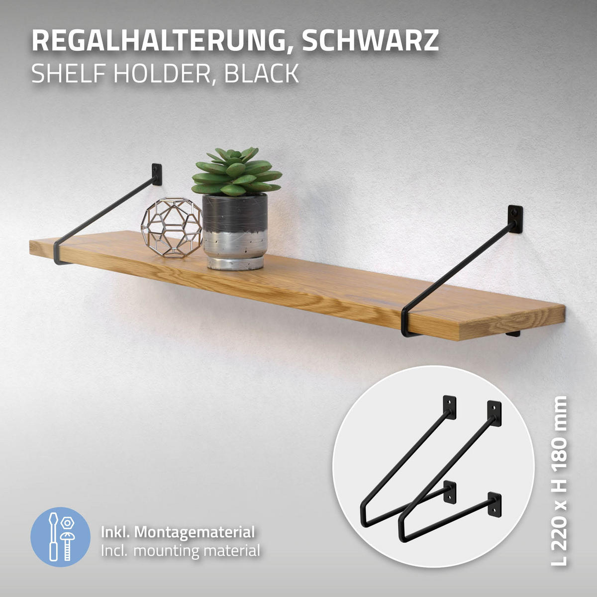 REGALHALTERUNG - Schwarz, Metall (22/2.3/18cm) - ML-DESIGN