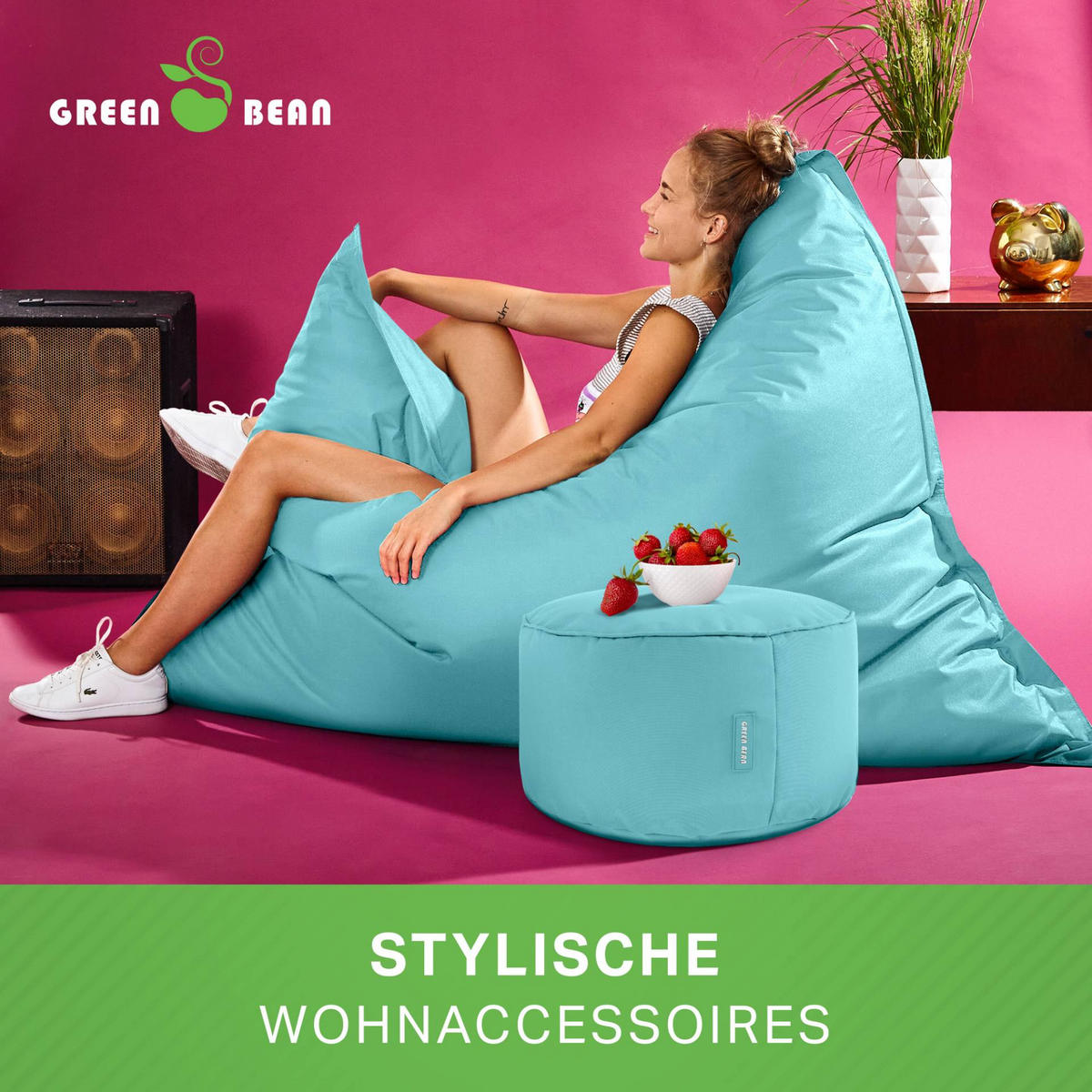 XXL-SITZSACK + Pouf 2er Set - 140x180cm - Hellblau, Textil (140/25/180cm) - Green Bean