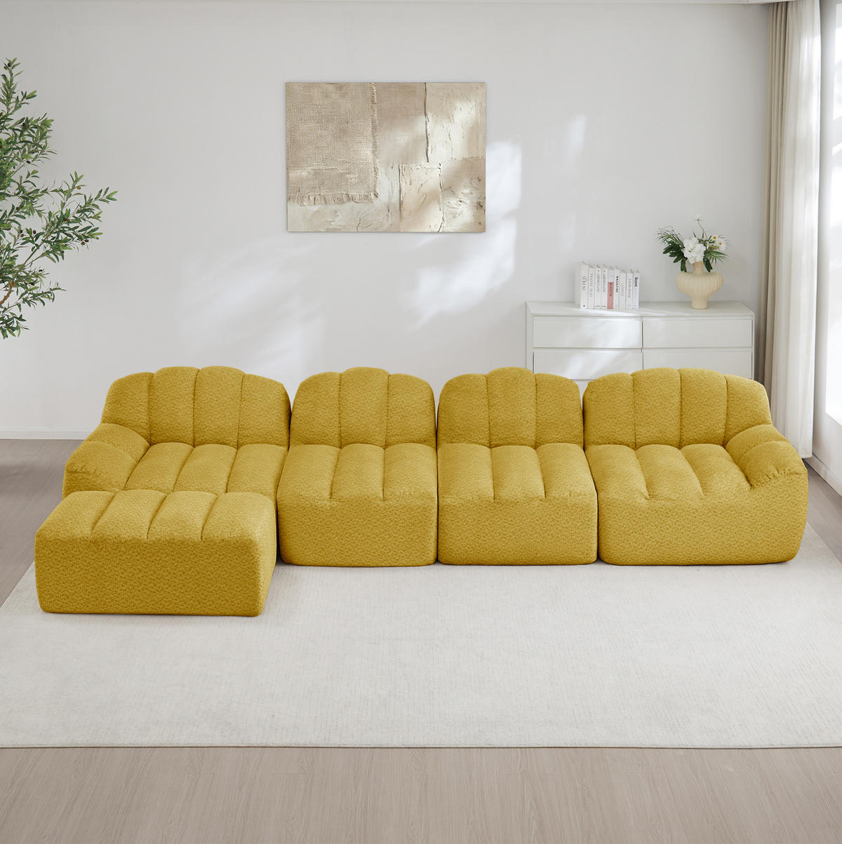 SOFA modular 4-Sitzer mit Ottoman Gelb - Gelb, Kunststoff (165/366cm) - Meubliv
