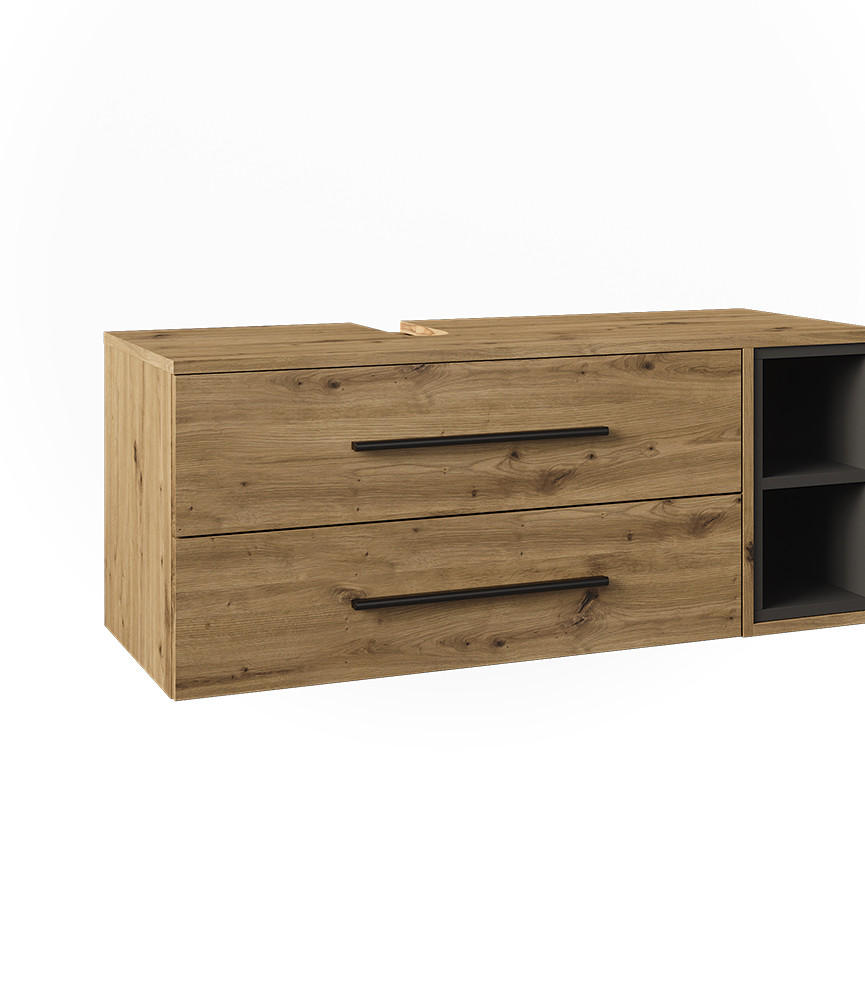WASCHBECKENUNTERSCHRANK Beatrice, Artisan-Eiche/Anthrazit, 100 x 40 cm mit 2 Schubladen - Anthrazit/Eiche Artisan, Holzwerkstoff (100/40/40cm) - Vicco