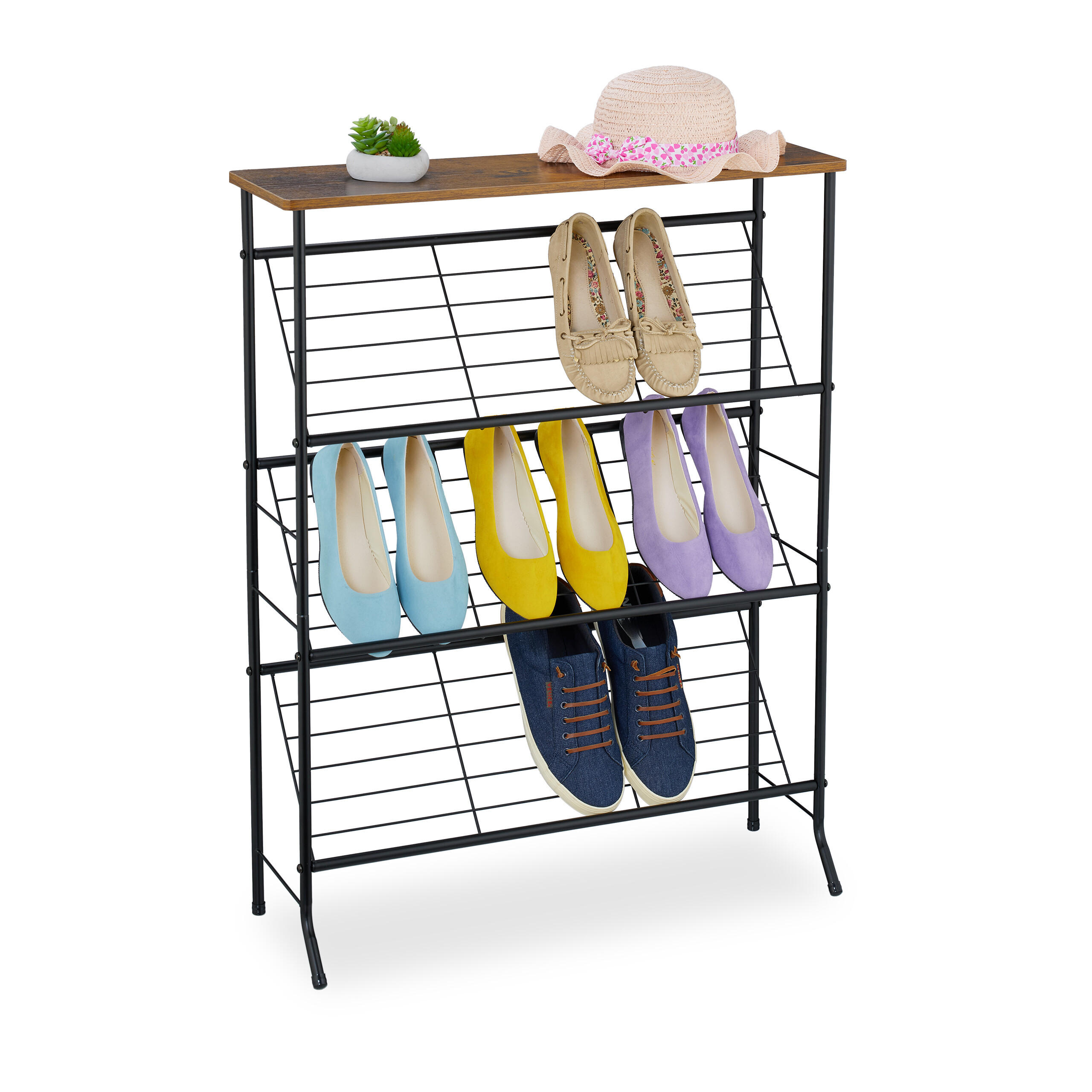 Relaxdays SCHUHREGAL Schwarz 70cm × 24cm × 90cm