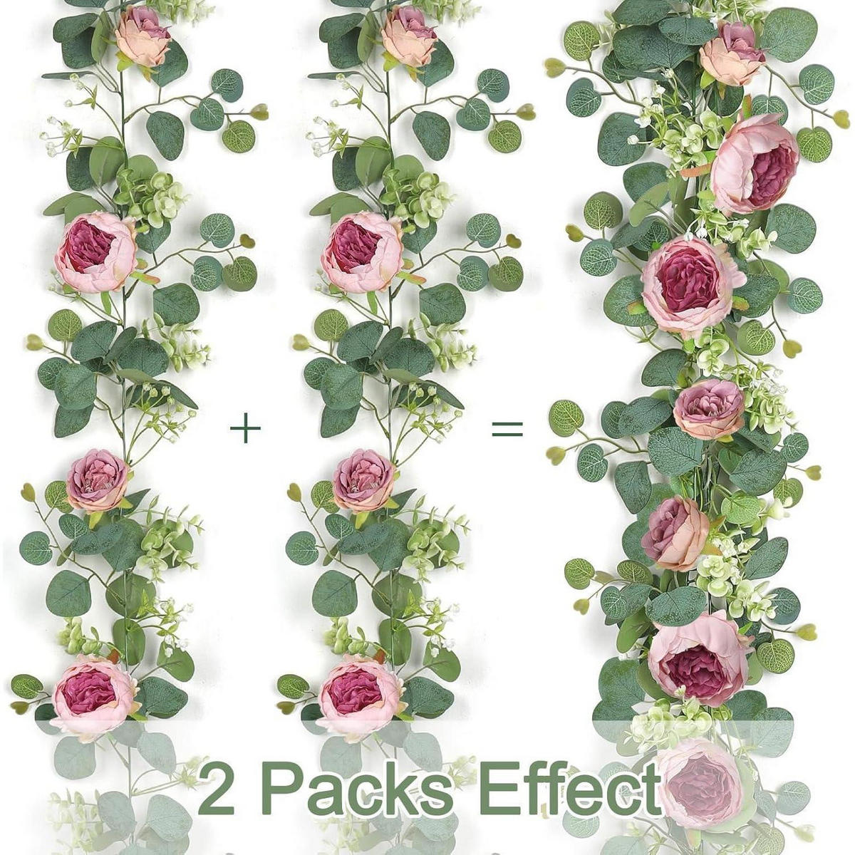 KÜNSTLICHE Blumengirlande Eukalyptus 200 cm Rosa 2-teiliges Set - Multicolor, Kunststoff (10cm)