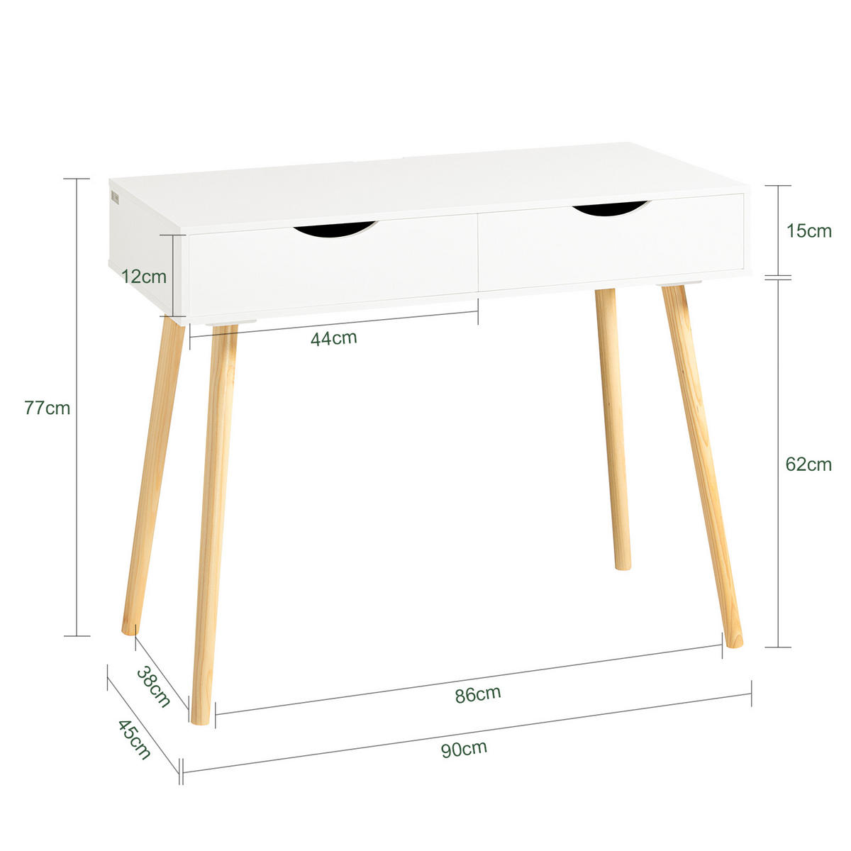 SCHREIBTISCH Weiß-Natur - Weiß, Holz/Holzwerkstoff (45/90/77cm) - SoBuy