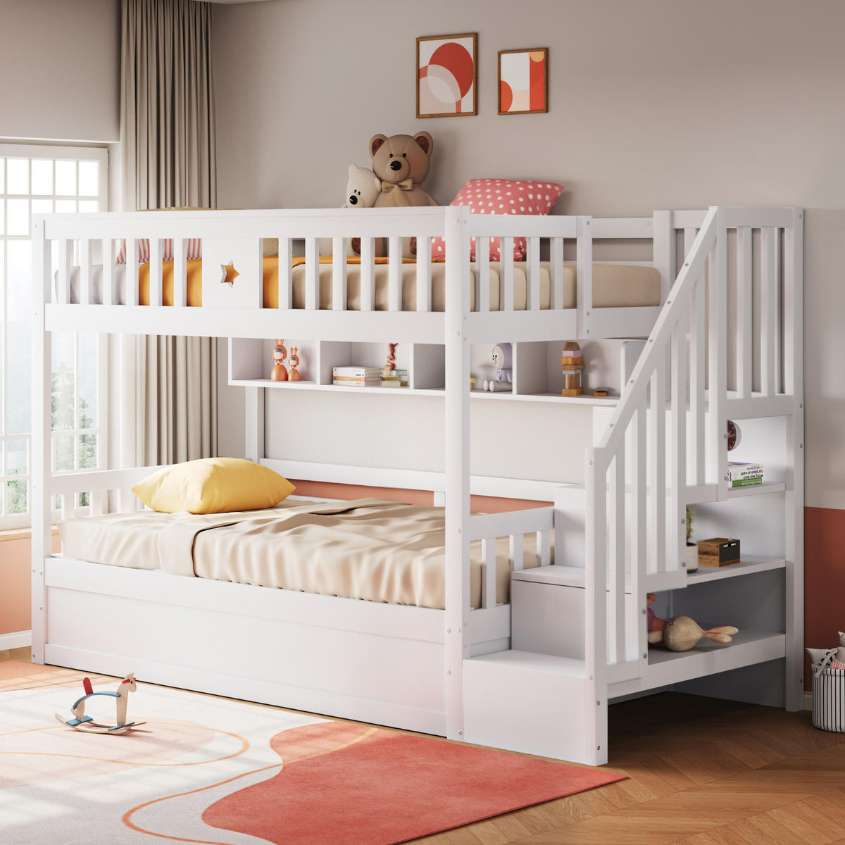 HOCHBETT 90x200 cm Stauraum Treppe weiß - Weiß, Holz (90/200cm) - LEBENLANG