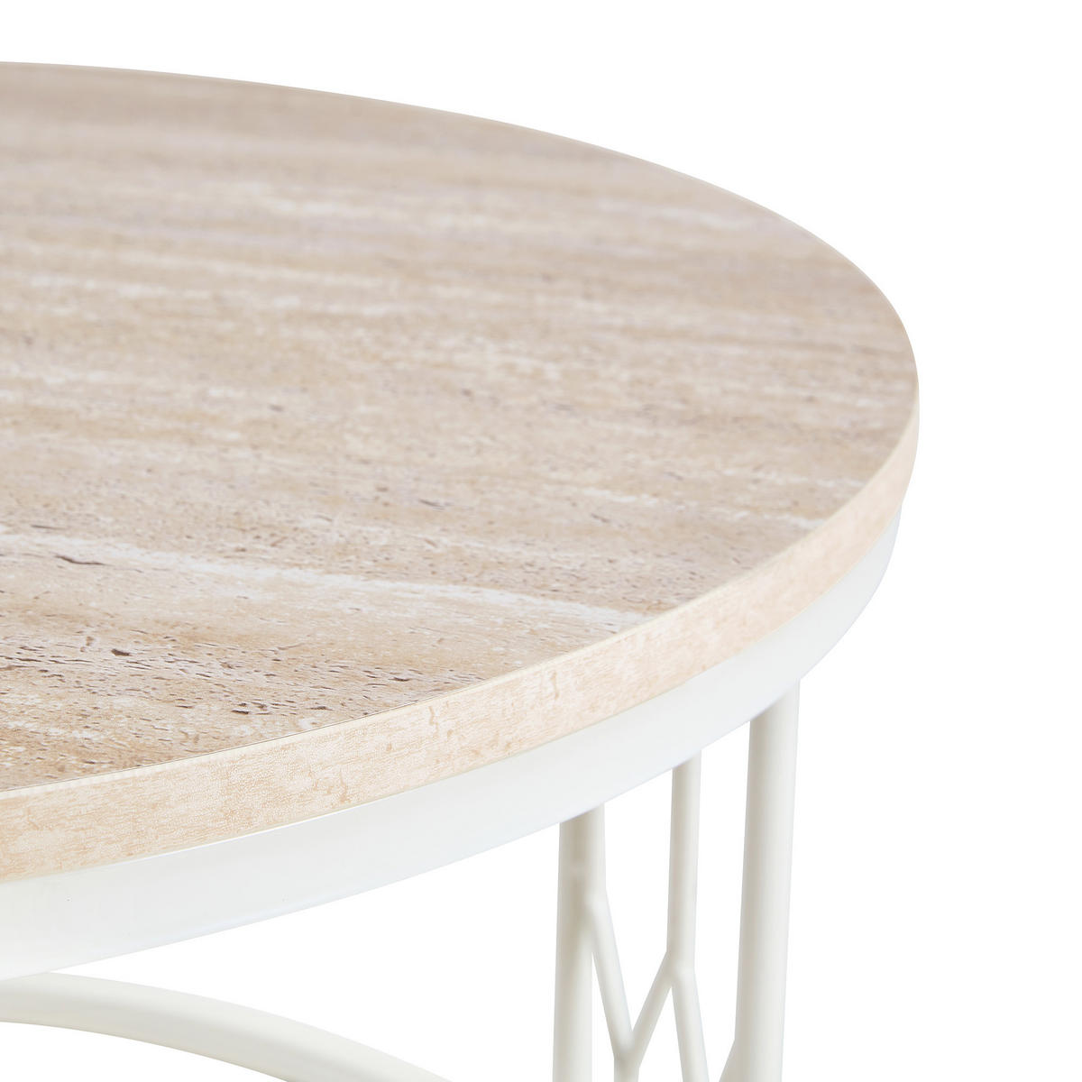 COUCHTISCH rund Weiß Holzoptik Metallgestell 70/70/40,5 cm - Weiß, Holzwerkstoff/Metall (70/70/40.5cm)