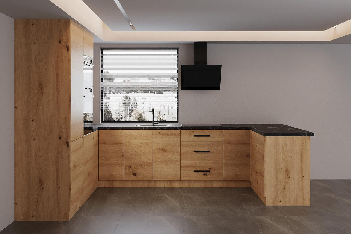 ECKKÜCHE 210 x 320 x 150 cm – Nexa K103-G680 – in Woodline / Matt - Schwarz/Eiche Artisan, Holz/Metall (320/212/58cm) - ROYAL24_MARKT