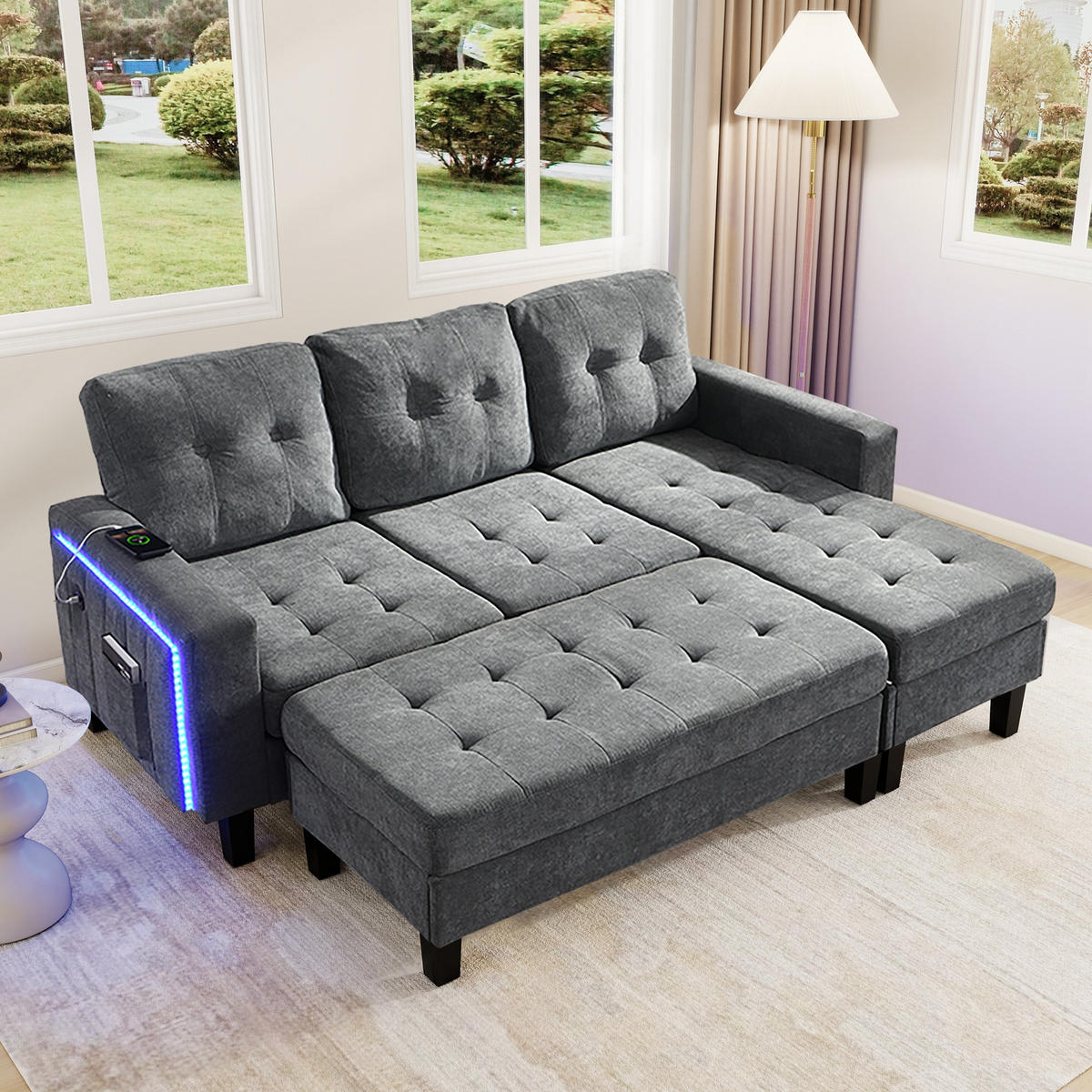ECKSCHLAFSOFA 185/135/85 cm Antikgrau - Grau, Textil (135/185cm)