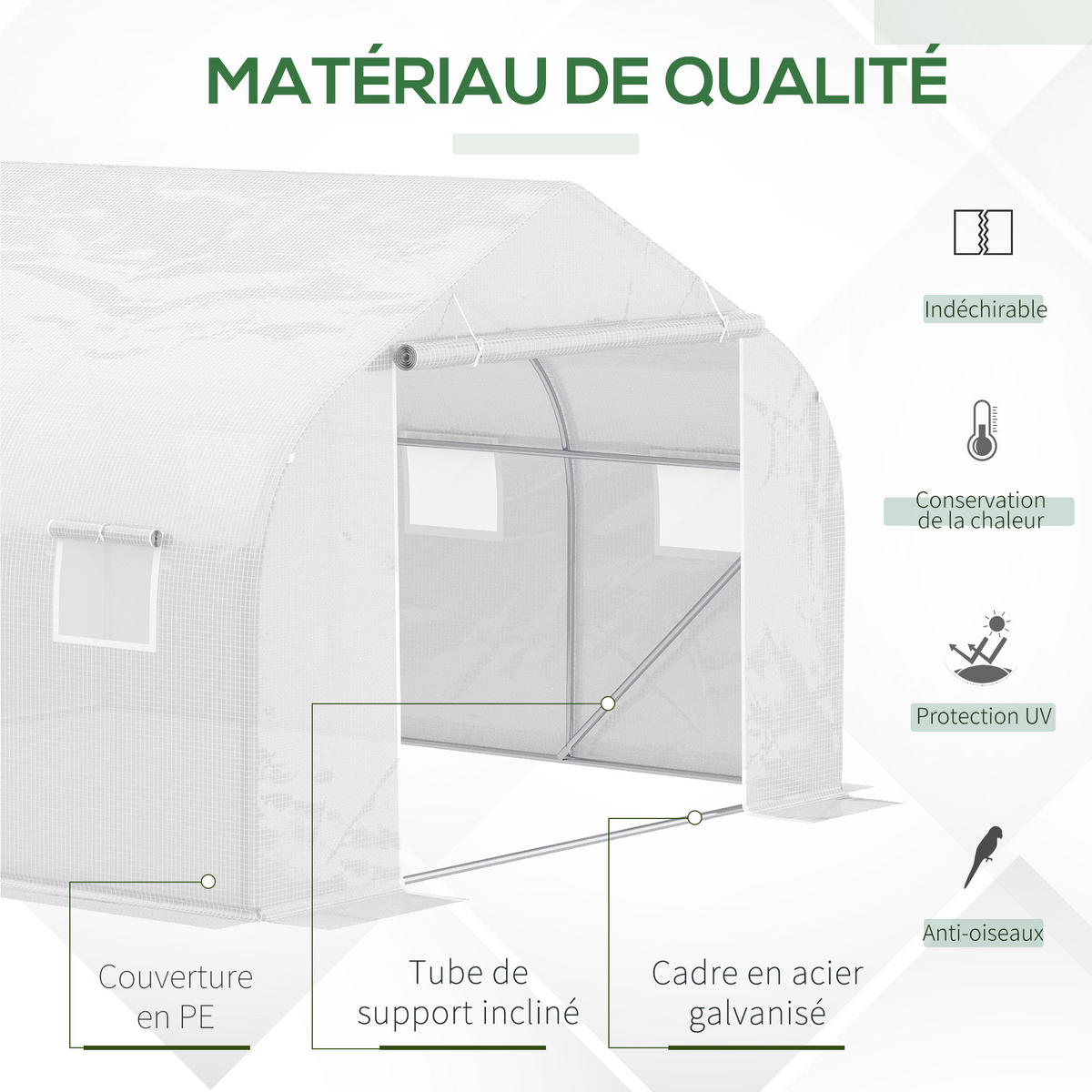 GEWÄCHSHAUS DE-11881 10,5 m² mit Tür & 6 Fenstern Weiß - Weiß, Kunststoff (300/200/350cm) - ComfortXL