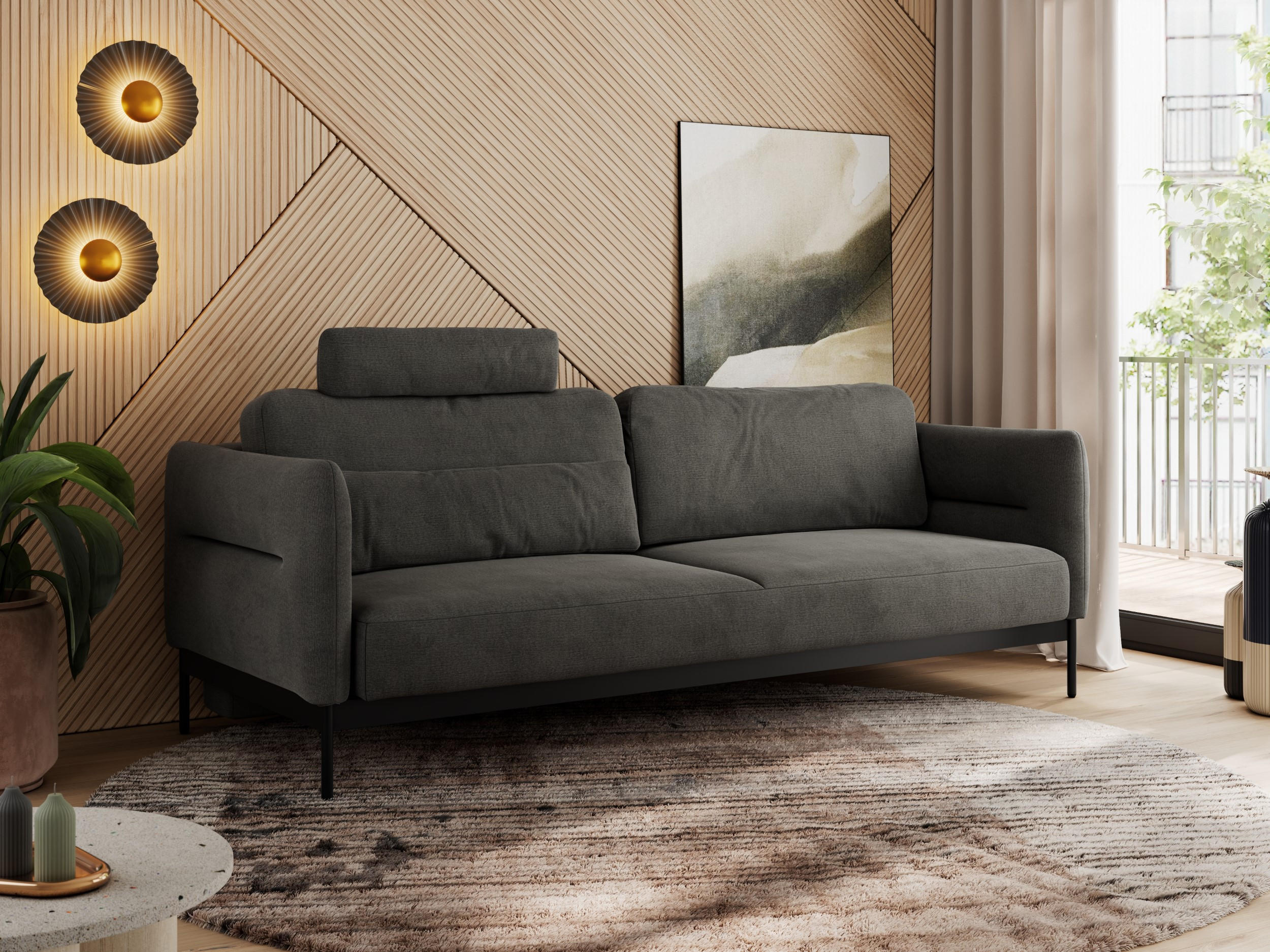 SOFA SALENTO Dunkelgrau Velvet - Dunkelgrau/Schwarz, Textil/Metall (221/82/101cm) - MKS