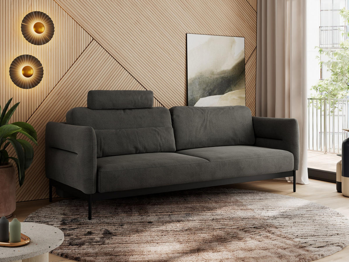 SOFA SALENTO Dunkelgrau Velvet - Dunkelgrau/Schwarz, Textil/Metall (221/82/101cm) - MKS