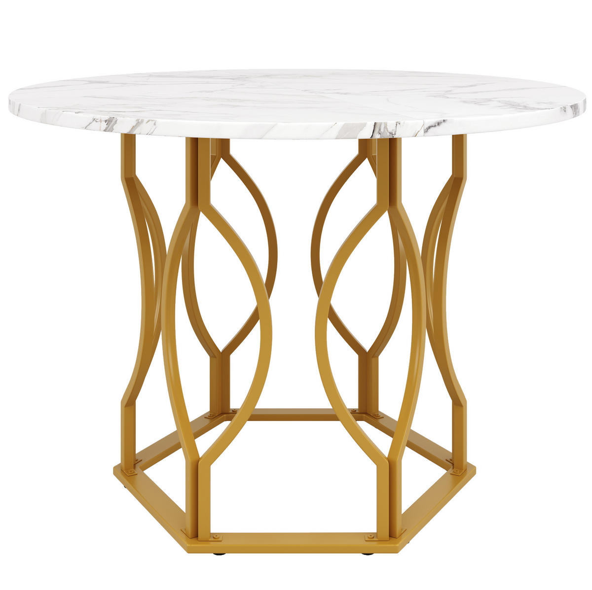 ESSTISCH 100/100/76 cm rund mit MDF-Tischplatte und verstellbaren Metallbeinen, Weiß/Goldfarben - Goldfarben, Holzwerkstoff (100/100/76cm) - Redom